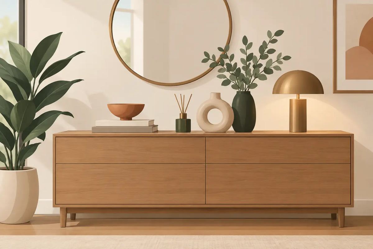 Ornamenten stylen op een dressoir doe je zo