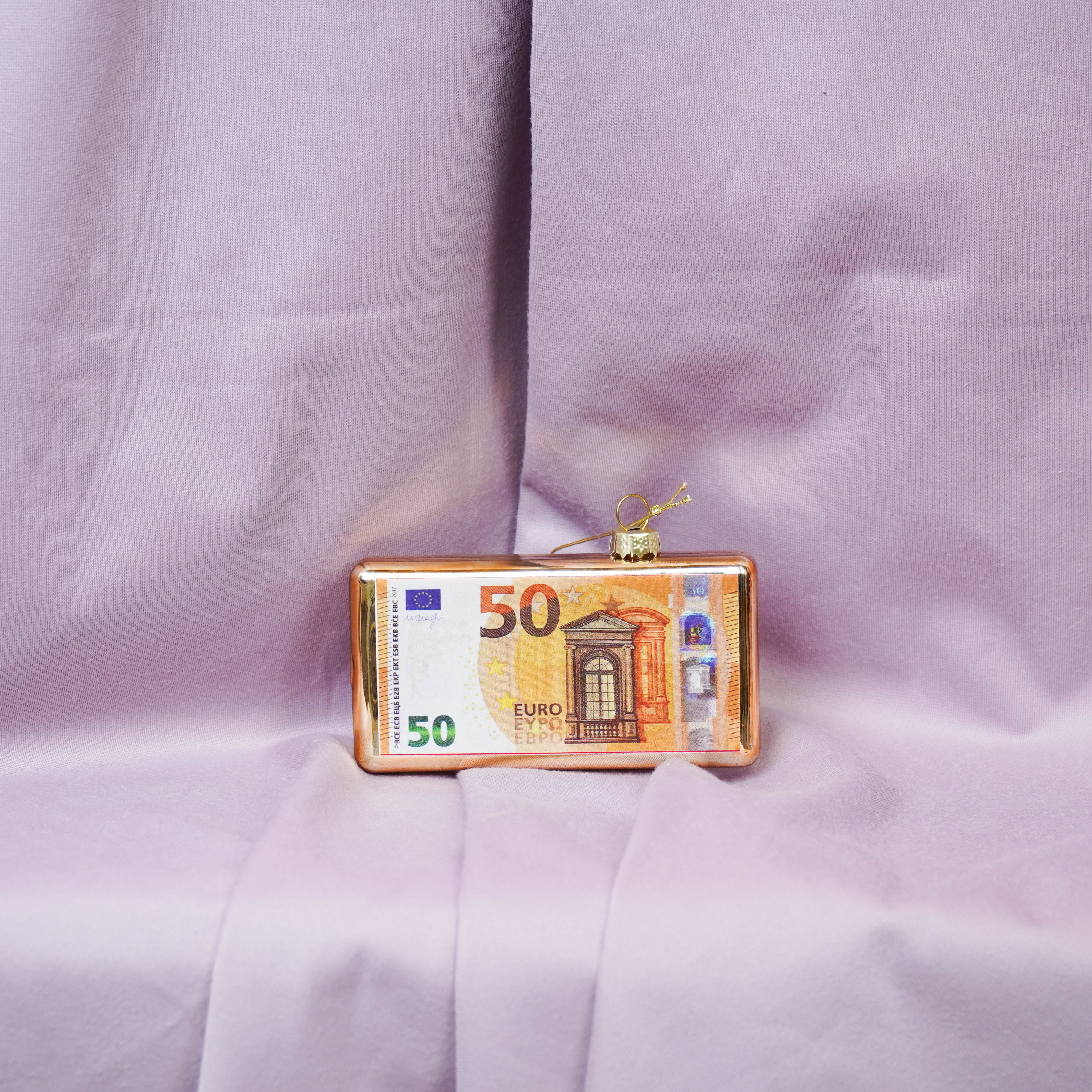 Kerstversiering - Kersthanger - 50 euro Biljet - Glas - 11,5x2x6,5cm