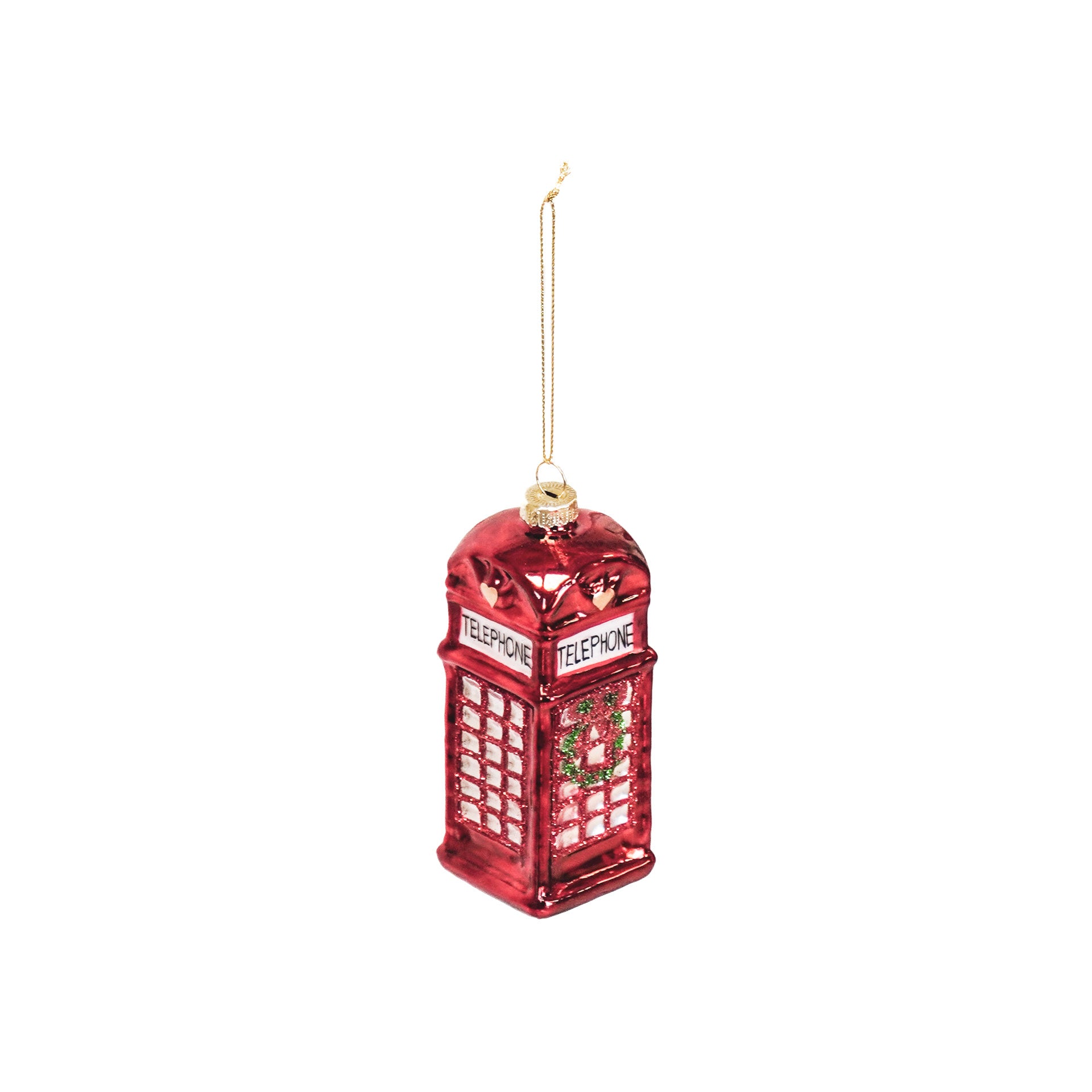 Kerstversiering - Kersthanger - Telefooncel - Glas - Rood - 4,5x4,5x12cm