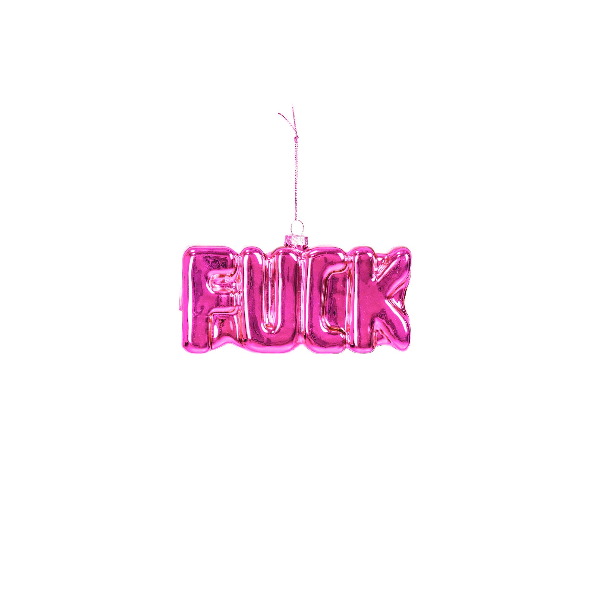 Kerstversiering - Kersthanger - FUCK - Glas - Roze - 14,5x3,5x7,5cm