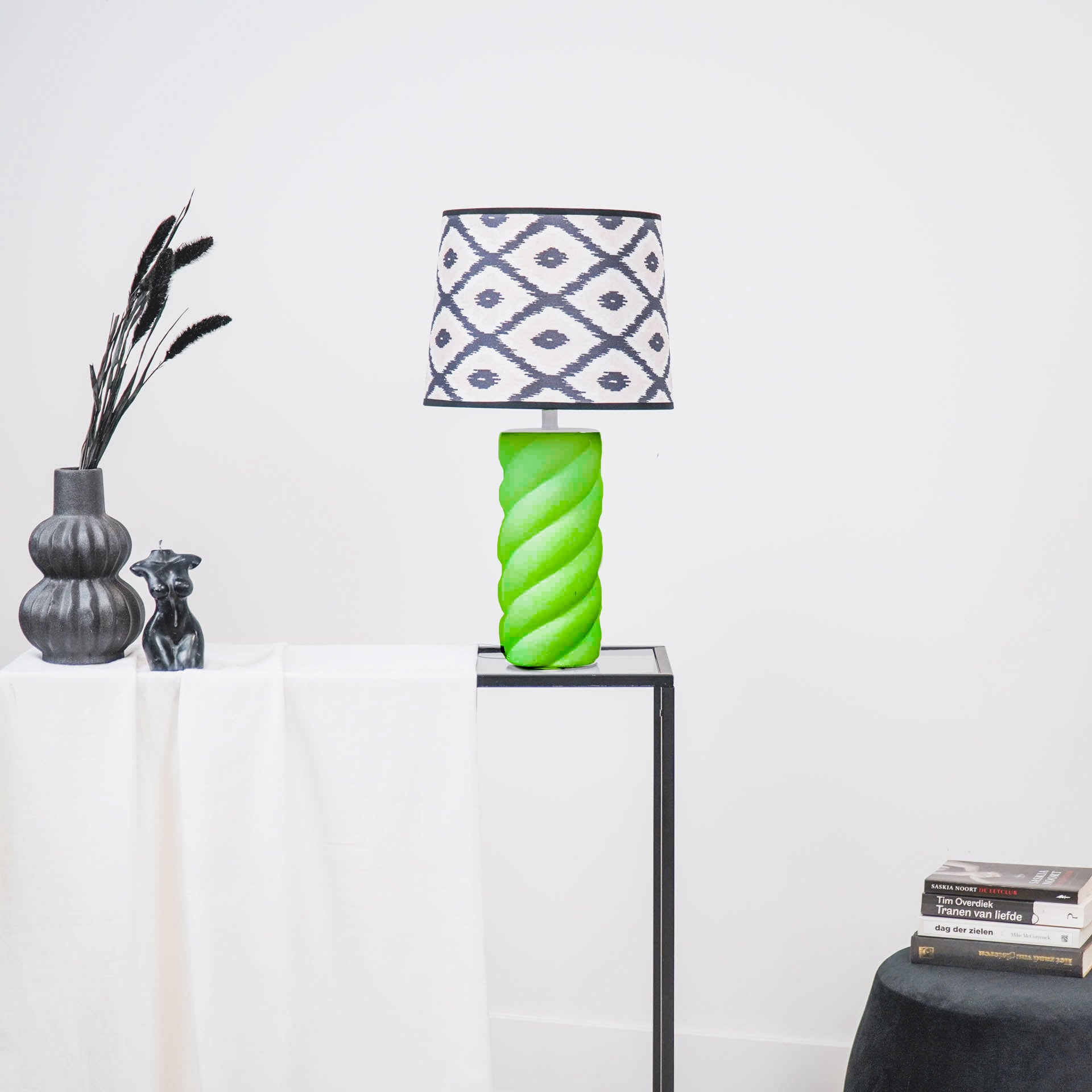 Tafel lamp - Gedraaide Spek- Keramiek- Fluor Groen - E27- 12x12x28cm