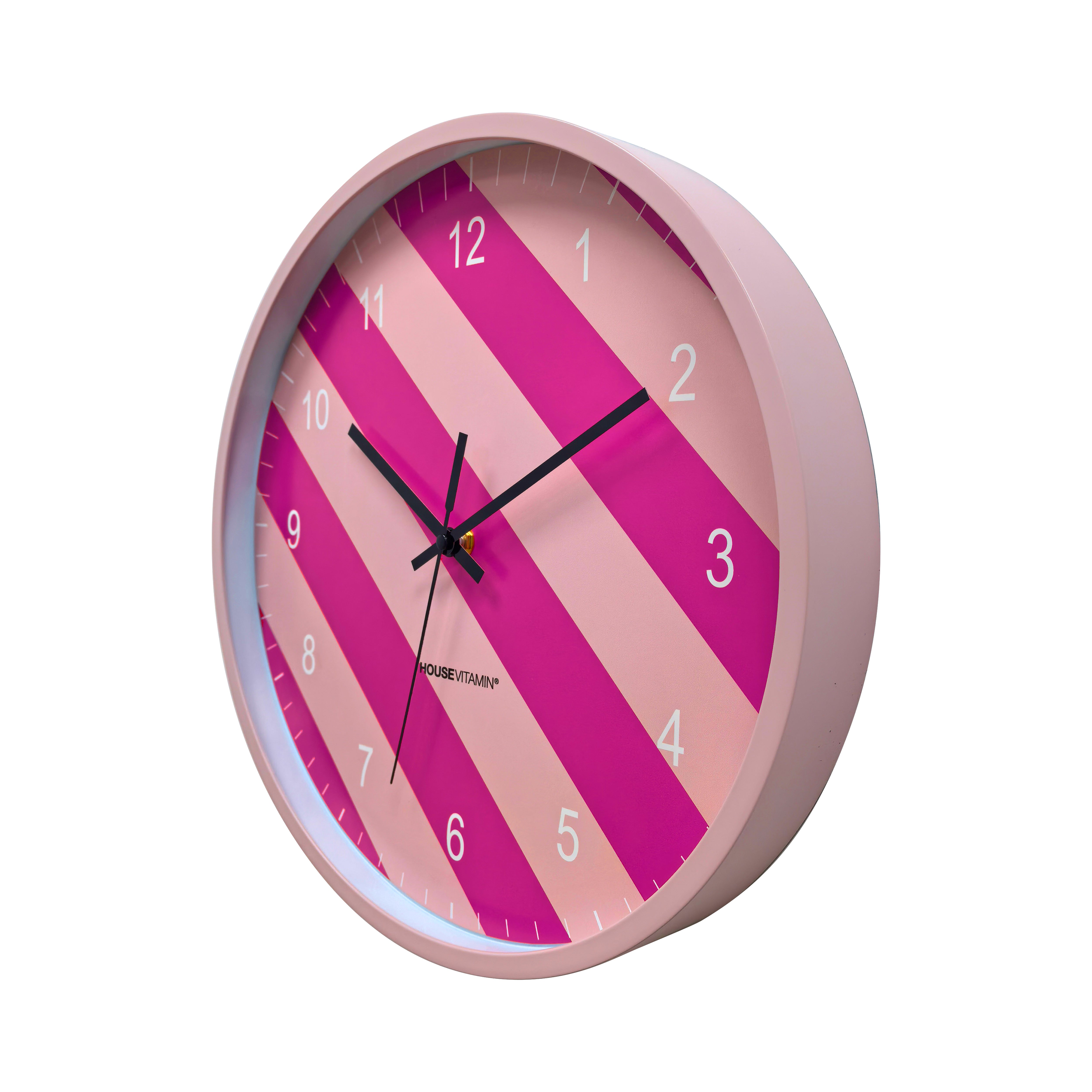 Klok - Wandklok - Streep Patroon - Roze- 34x4x34cm
