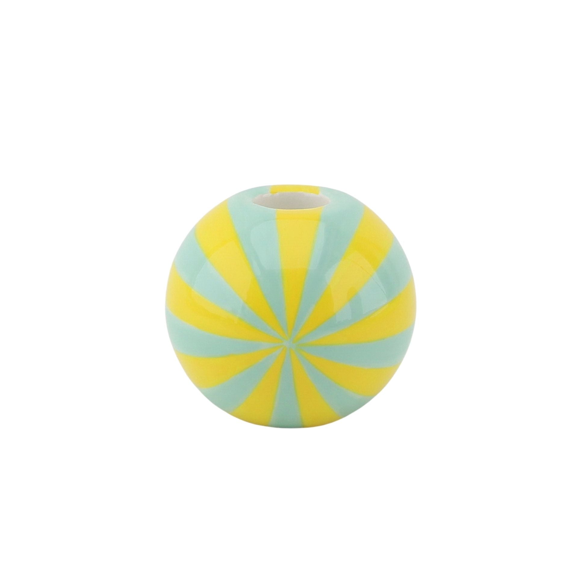 Kaarshouder - Kandelaar Swirl- Dolomiet - Geel/Mintgroen - 10x10x10cm