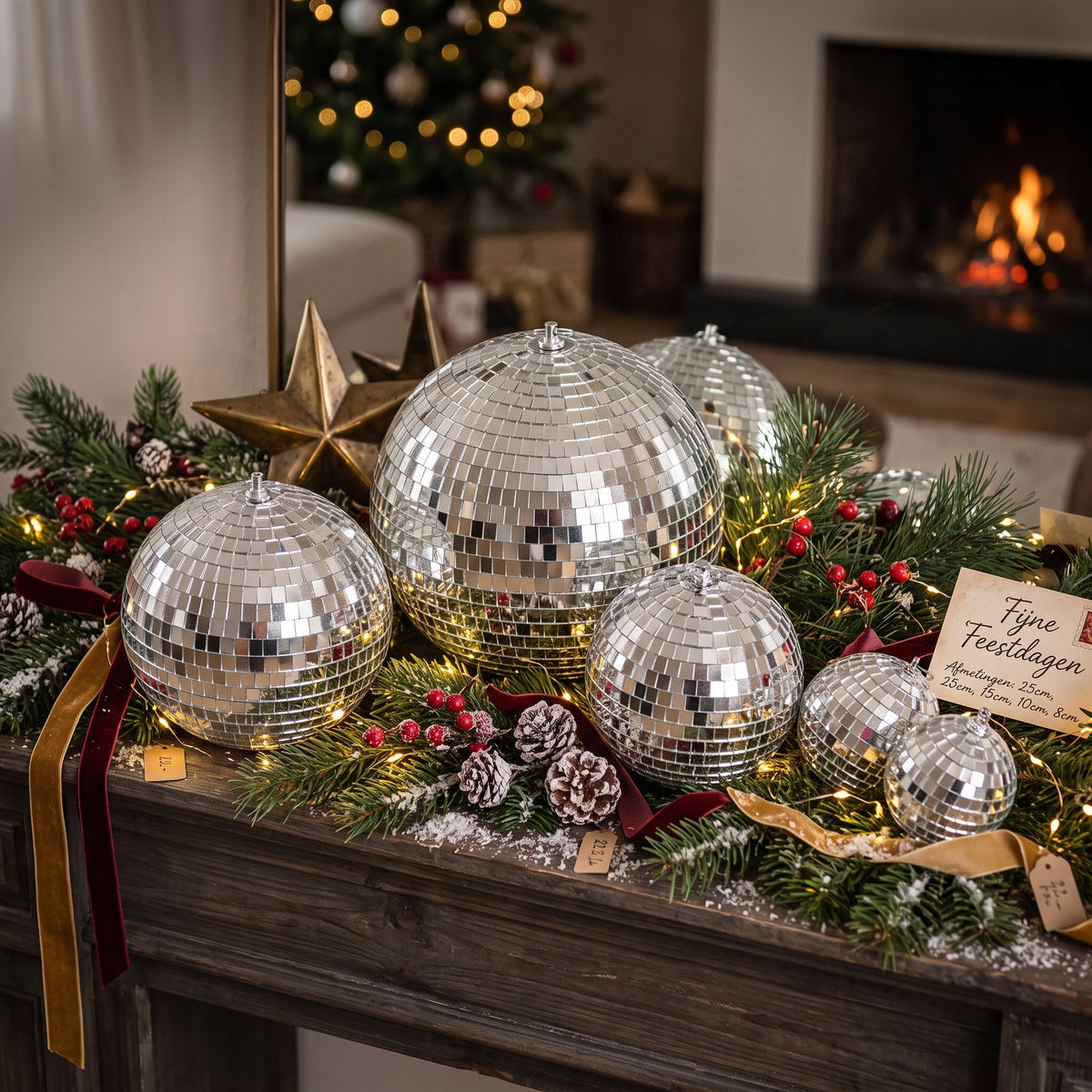 Set van 5 Disco Kerstballen – Zilver – Foam – 8/10/15/20/25 cm – Kerst Hangdecoratie