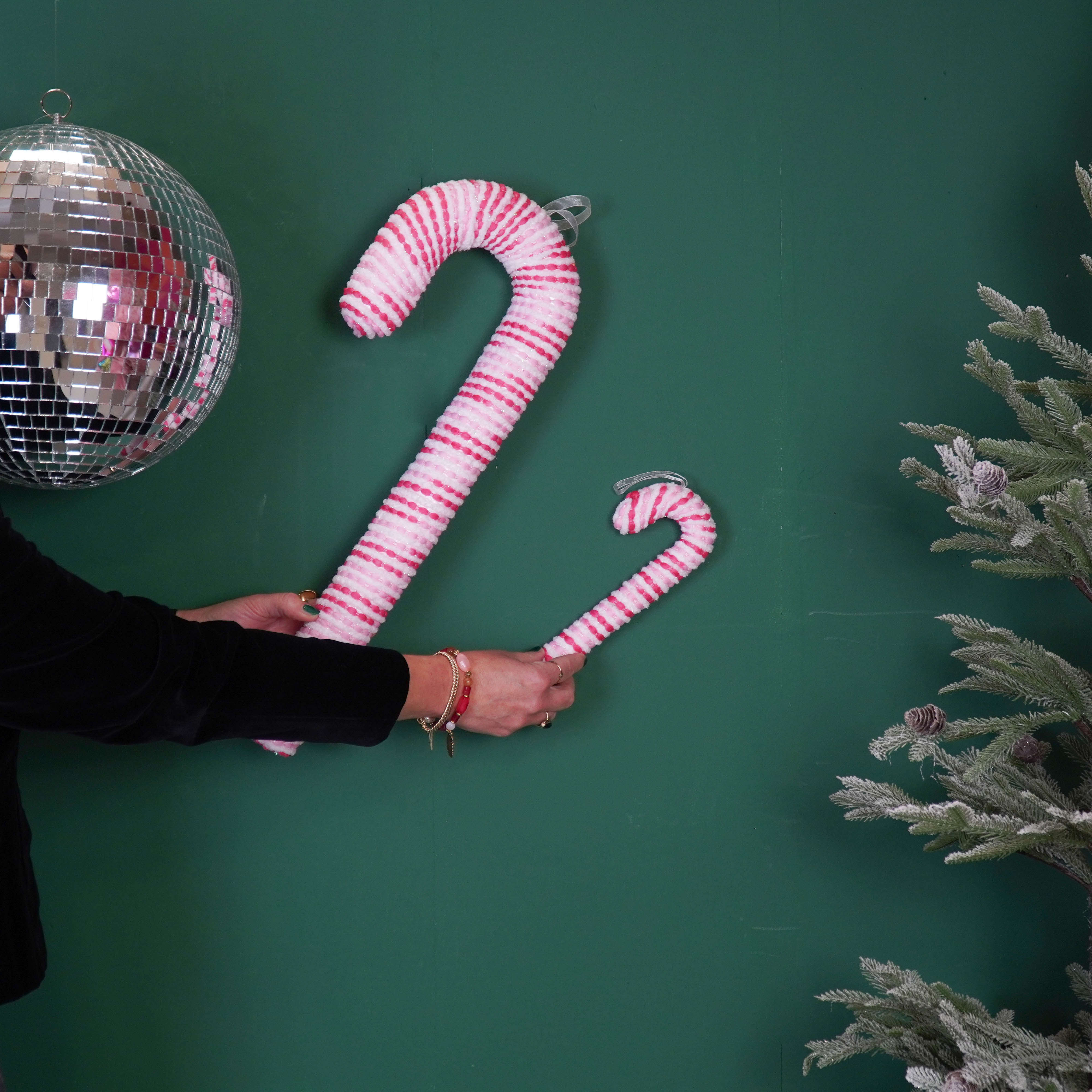 Kerstversiering - Zuurstok - Roze/ Wit - Foam - 52 cm