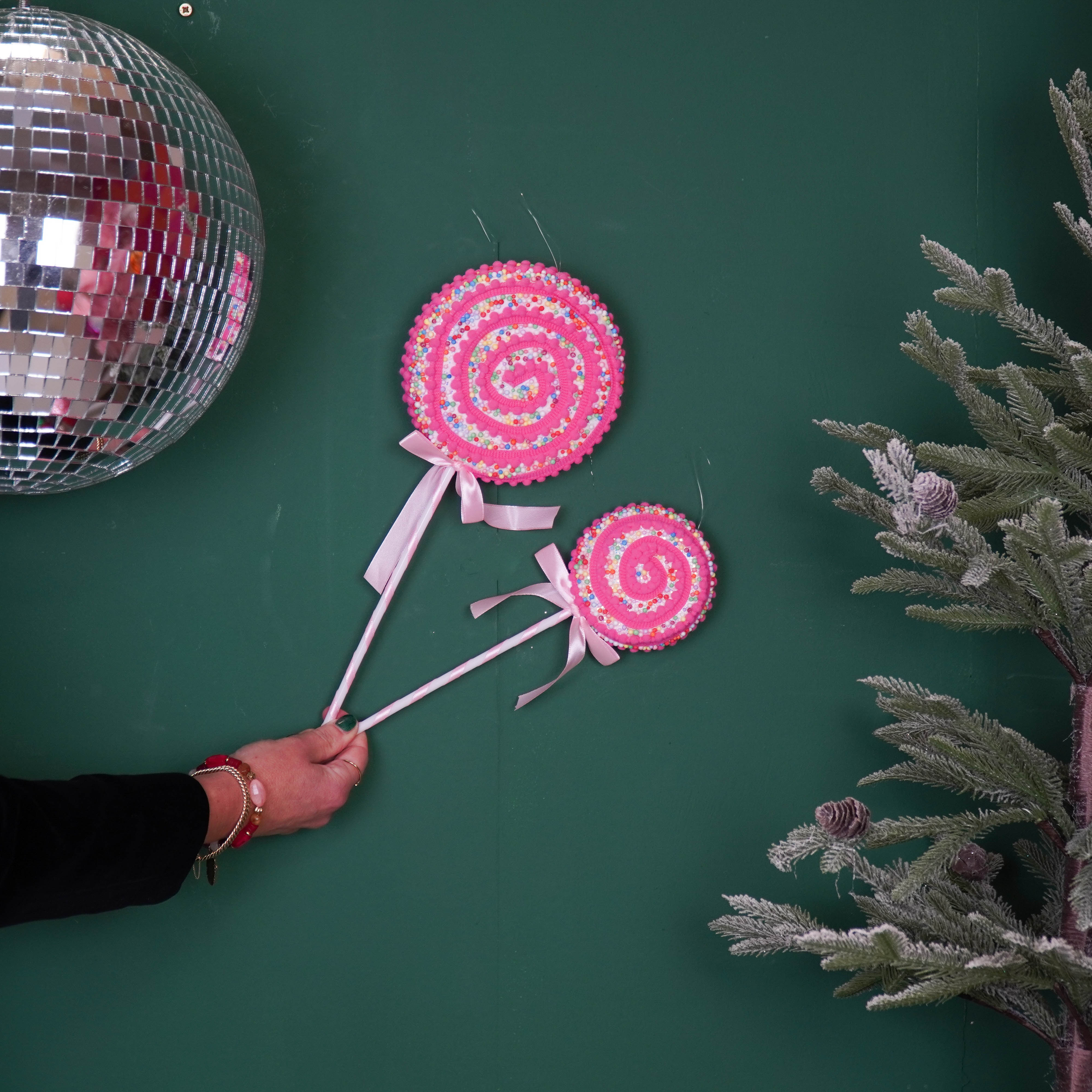 Kerstversiering - Lolly - Roze/Geel - Foam - 10x29cm