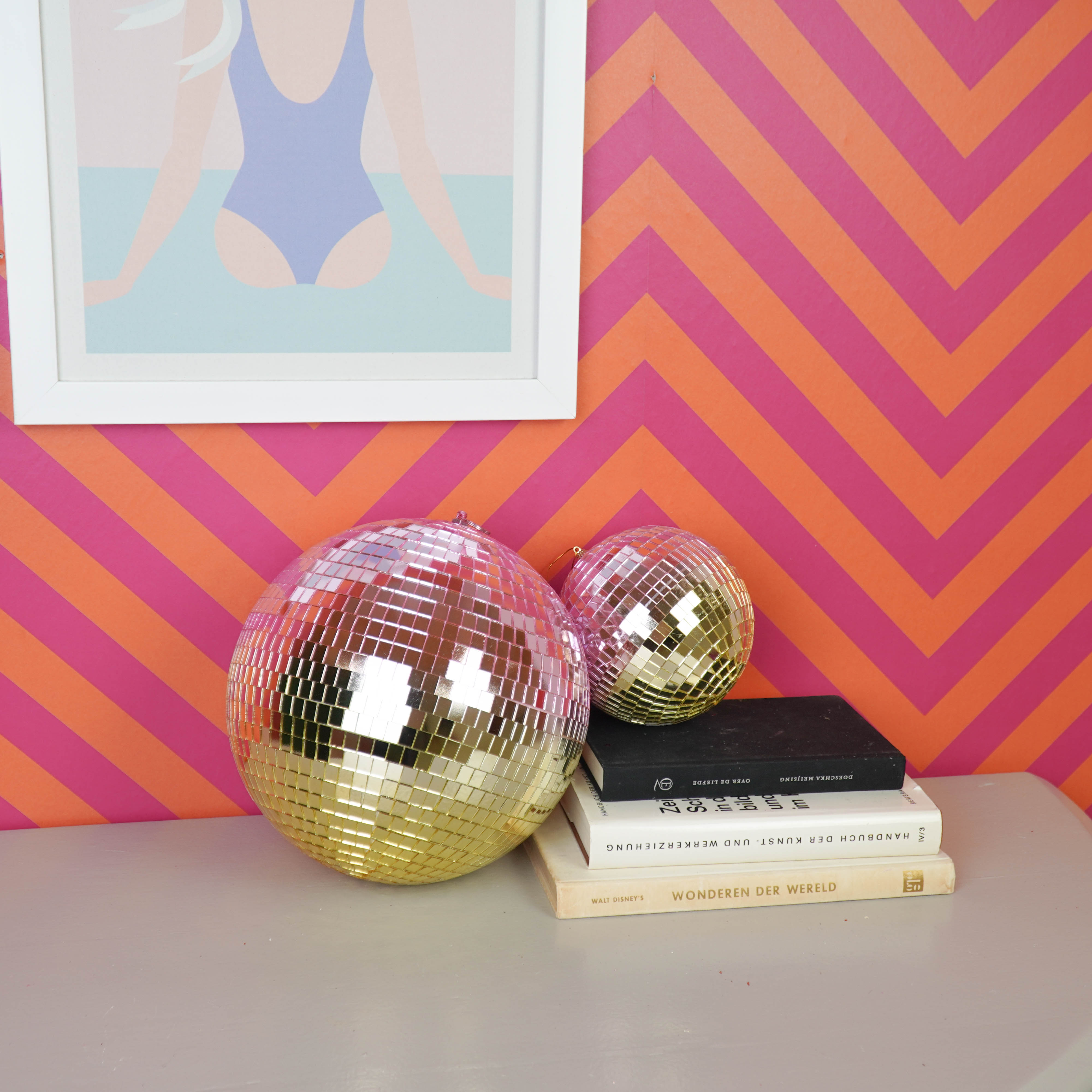 Kerstversiering - Kersthanger - Discobal - Foam - Roze/Goud - 15x15x15cm
