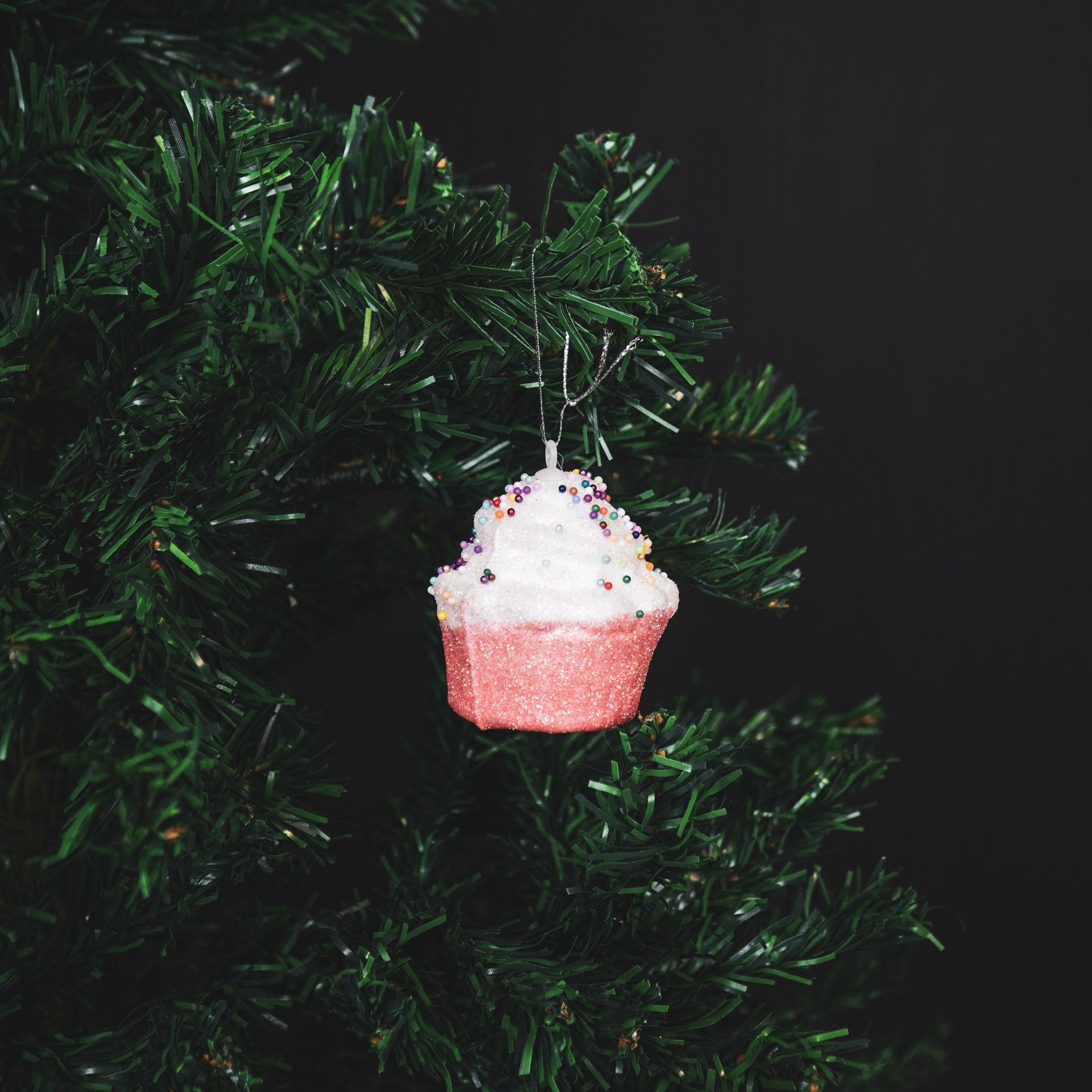 Kersthangers - Cupcakes met Discobal Dip - Set van 3 - Roze/Wit - 8x4x7cm