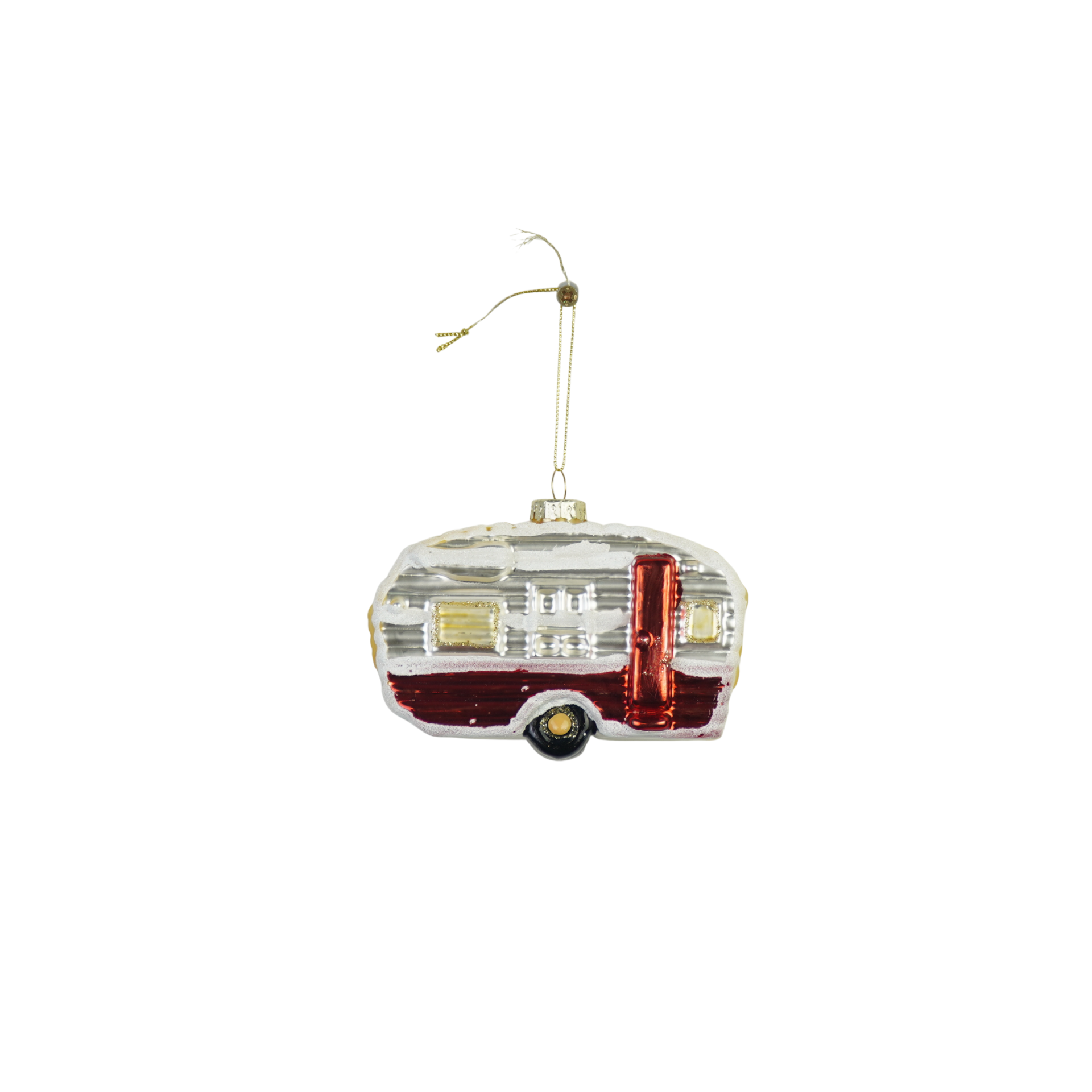 Kerstversiering - Kersthanger - Caravan - Wit/ Rood - Glas - 11,5x5x8cm