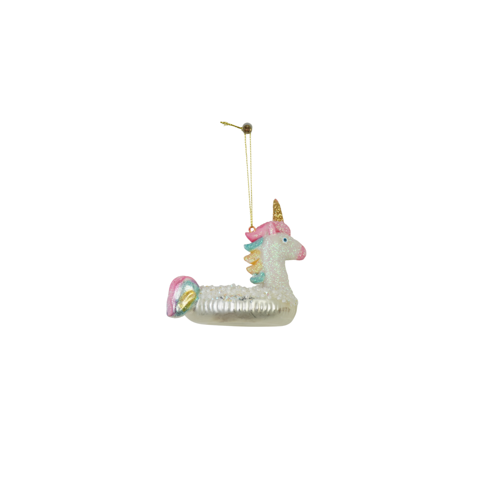Kerstversiering - Kersthanger - Opblaasbare Eenhoorn - Wit - Glas - 8x9,5x9cm