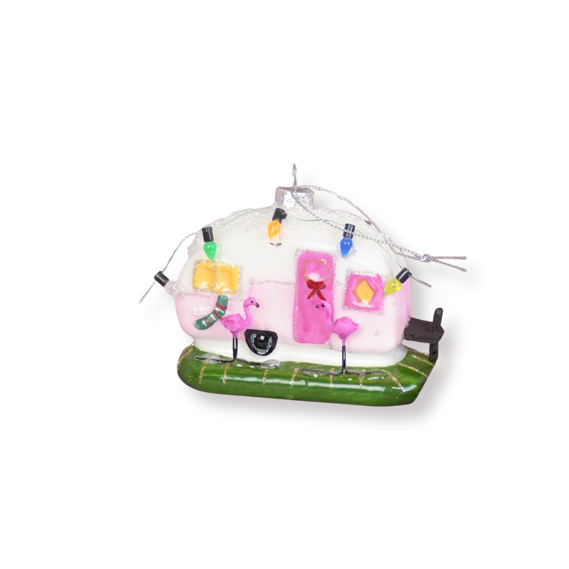 Kerstversiering - Kersthanger - Happy Caravan - Roze - Glas - 10x5x8cm