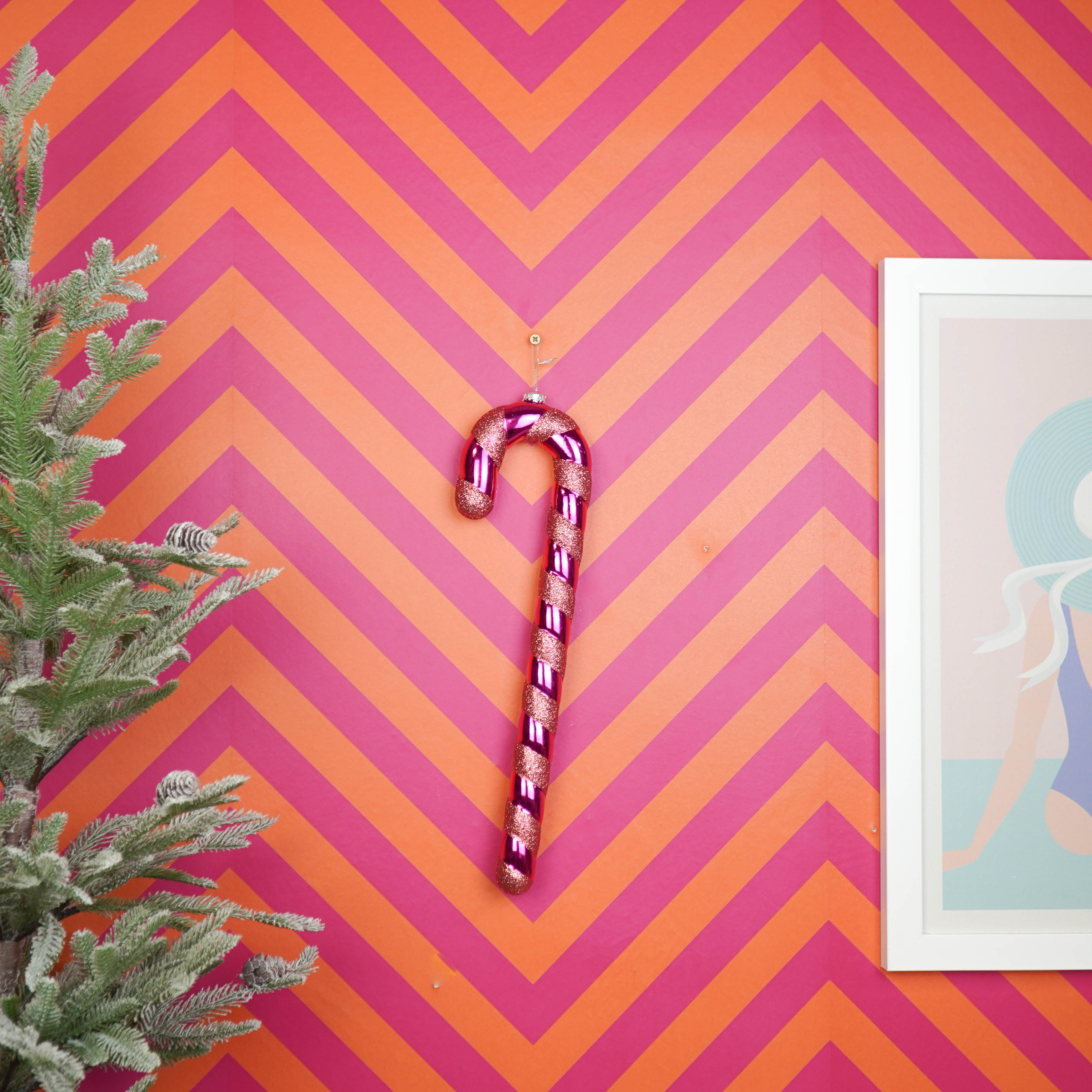 Kerstversiering - Zuurstok - Kunststof - Roze/Rood - 11x3x42 cm