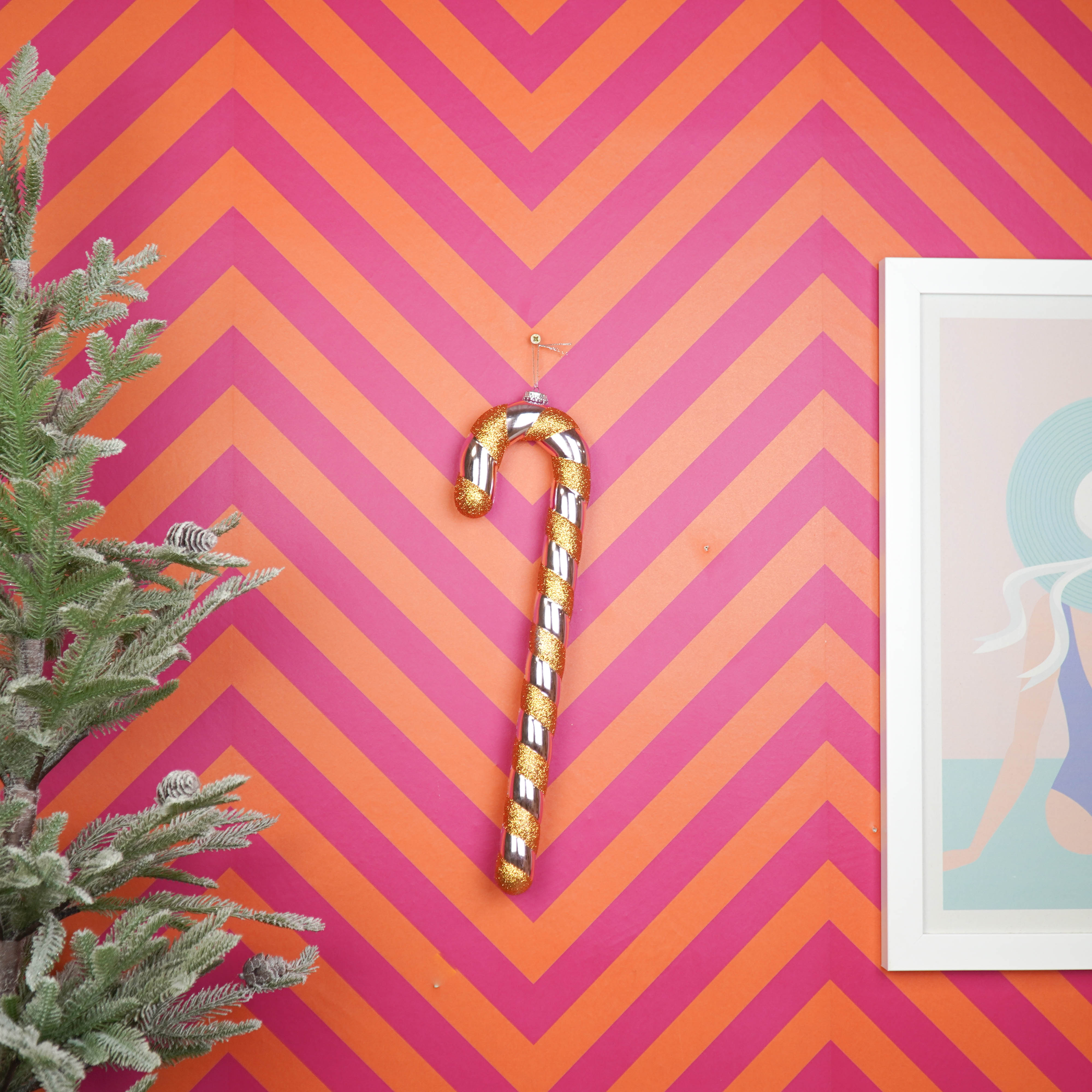 Kerstversiering - Zuurstok - Kunststof - Roze/Oranje - 11x3x42 cm