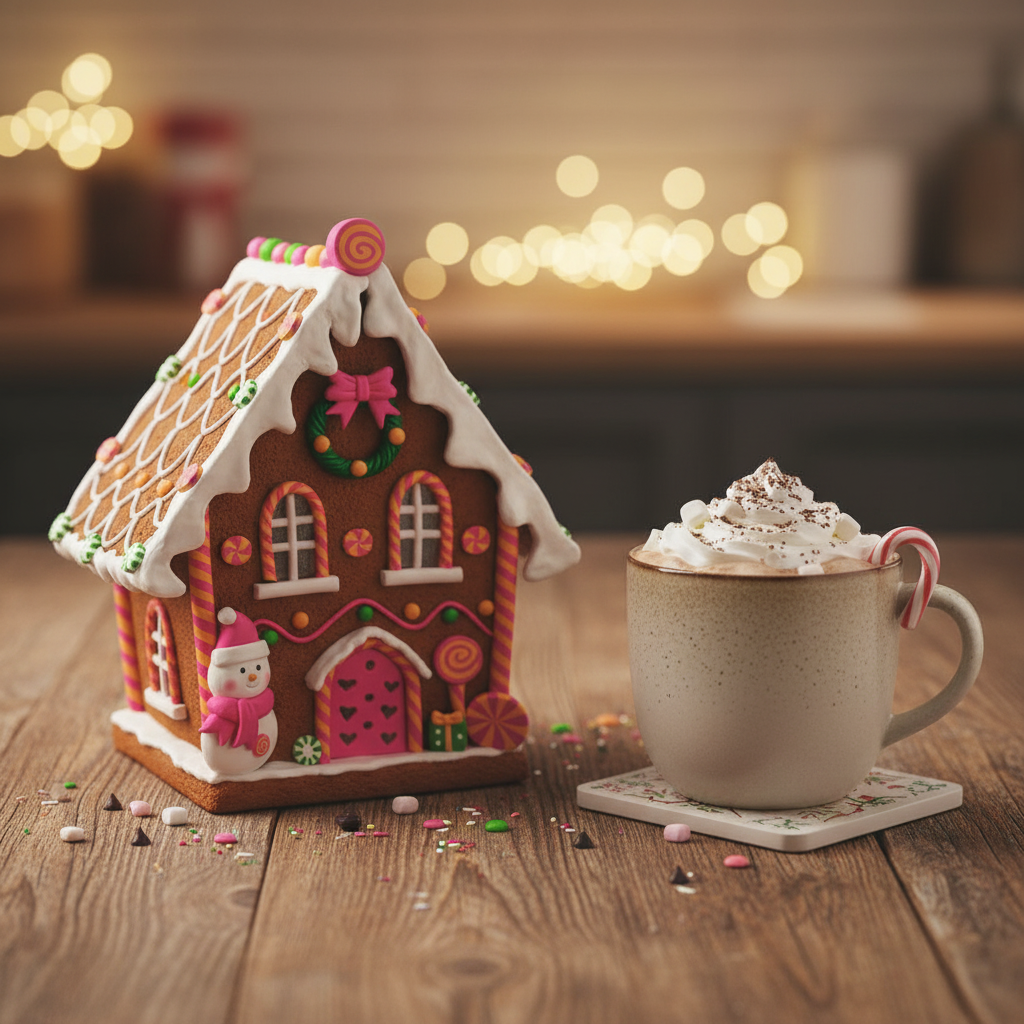 XMAS- Set Kerstdecoratie – LED Gingerbread Snoephuisje & 2 Groene Kerstboompjes – 31 en 23 cm – Kerstversiering
