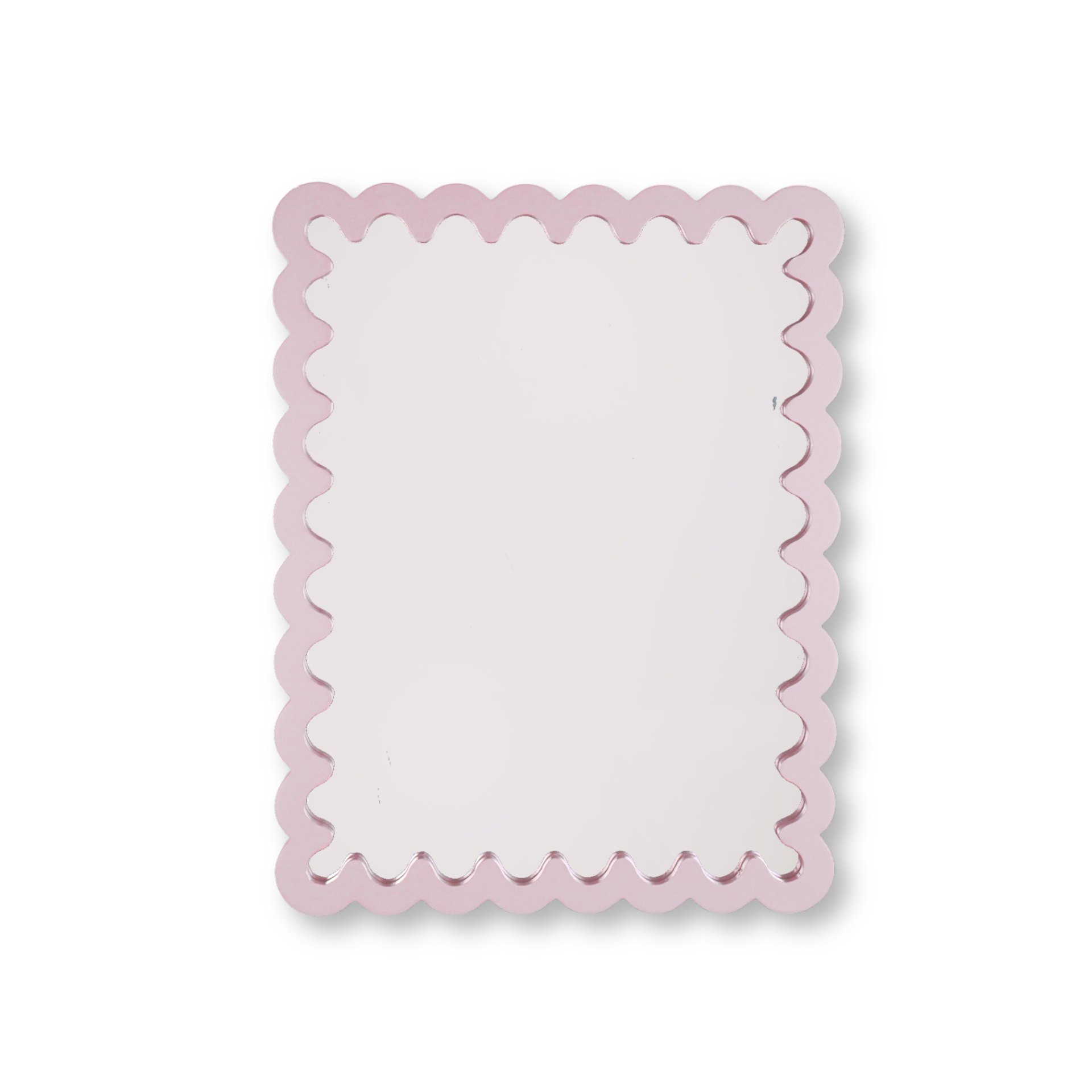 Spiegel - Wand Spiegel met Golvende Rand- MDF - Lichtroze- 33x43x1.5cm
