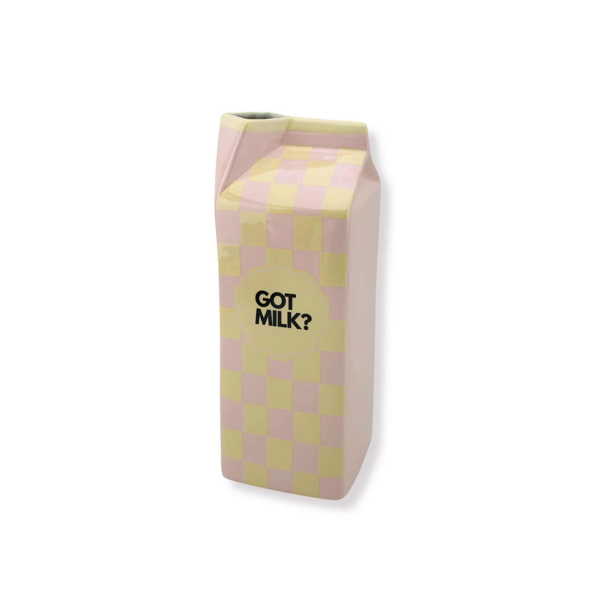 Bloemenvaas - Melkpak Vaas 'Got Milk' - Roze/Geel - Dolomiet - 10x10x25,5cm