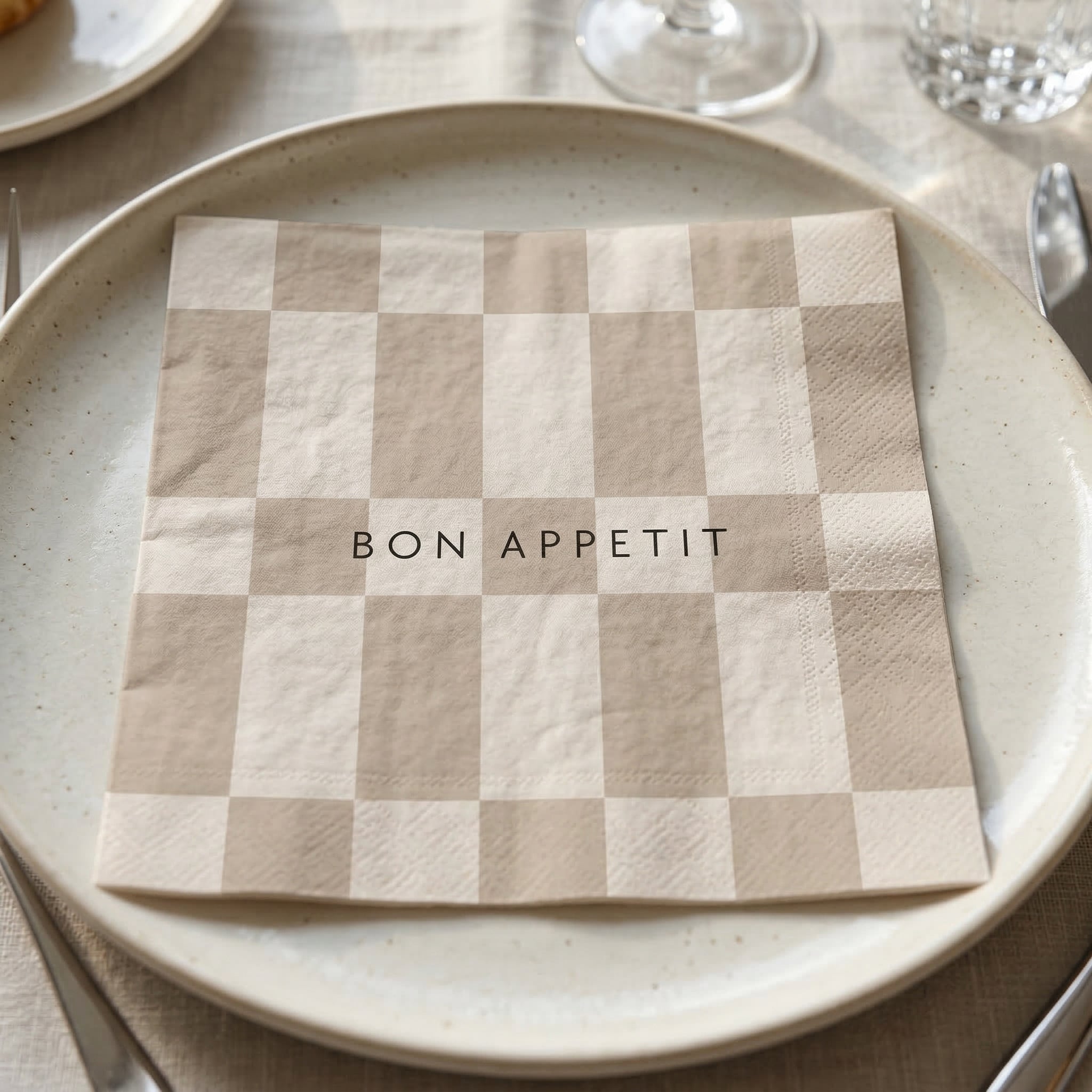 Papieren Servetten - "Bon Appetit" - Beige - 3-Laags - FSC - 33x33 cm - 20 Stuks