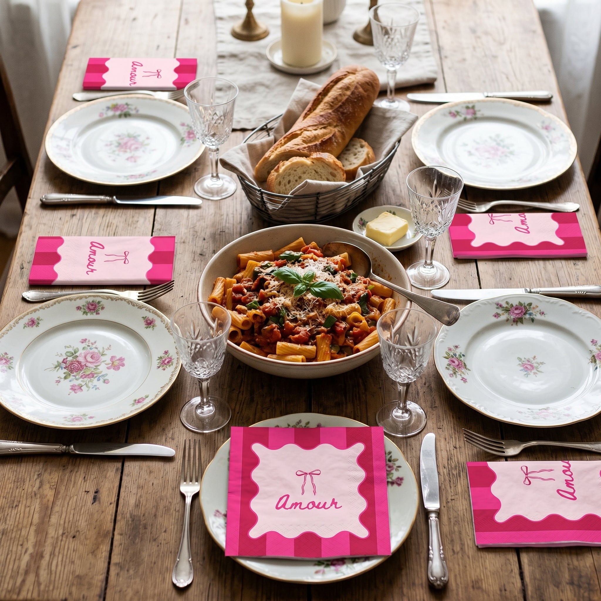 Papieren Servetten - "Amour" - Rood/Roze - 3-Laags - FSC - 33x33 cm - 20 Stuks