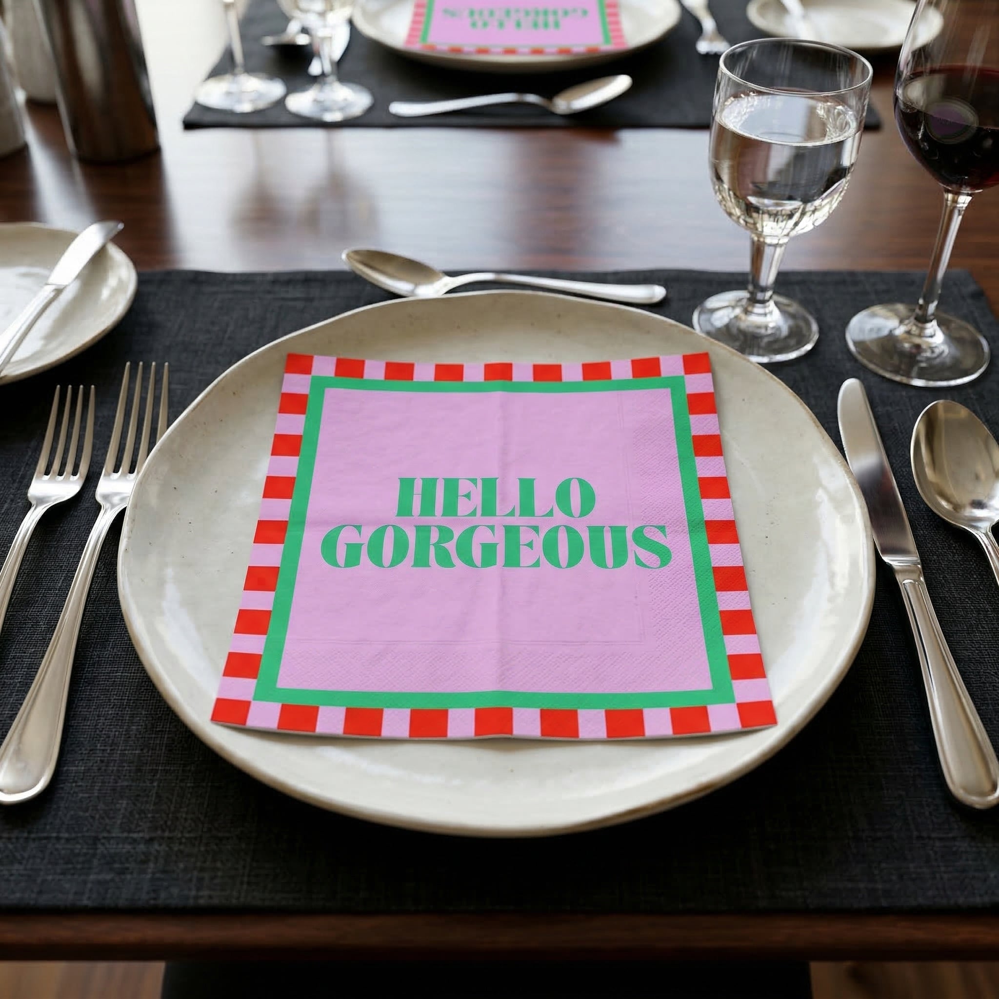 Papieren Servetten - "Hello Gorgeous" - Roze/Rood/Groen - 3-Laags - FSC - 33x33 cm - 20 Stuks