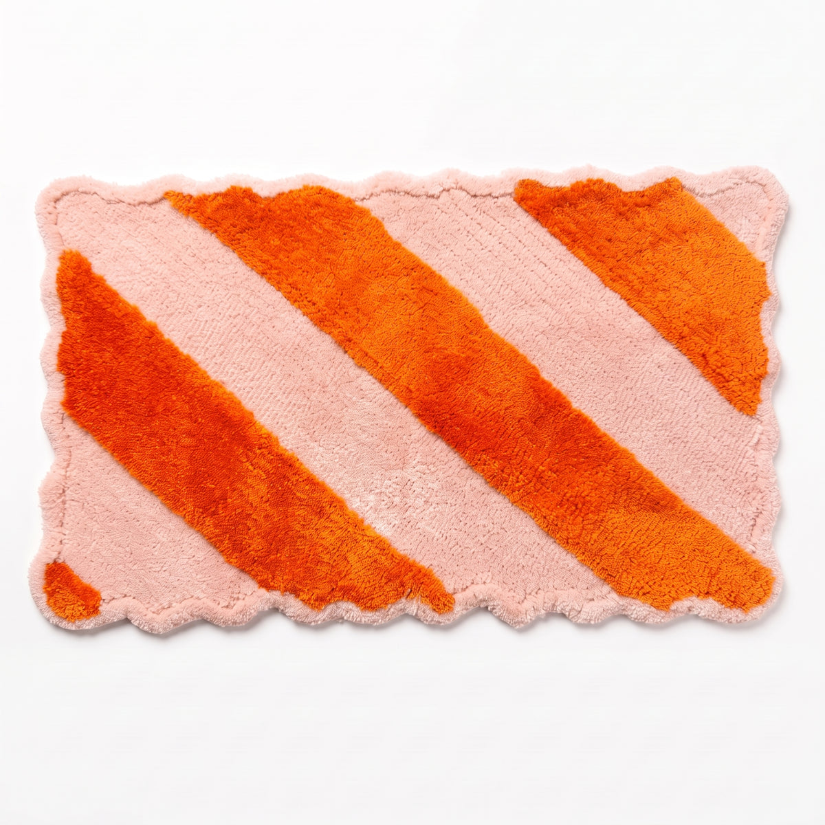 Badmat - Gestreept - Katoen/ Polyester - Lichtroze/ Oranje - 80x50x1 cm