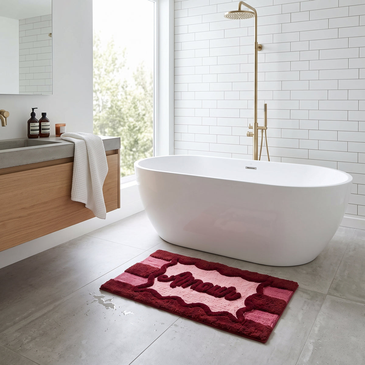 Badmat - Amour- Katoen/ Polyester - Roze/ Rood- 80x50x1 cm