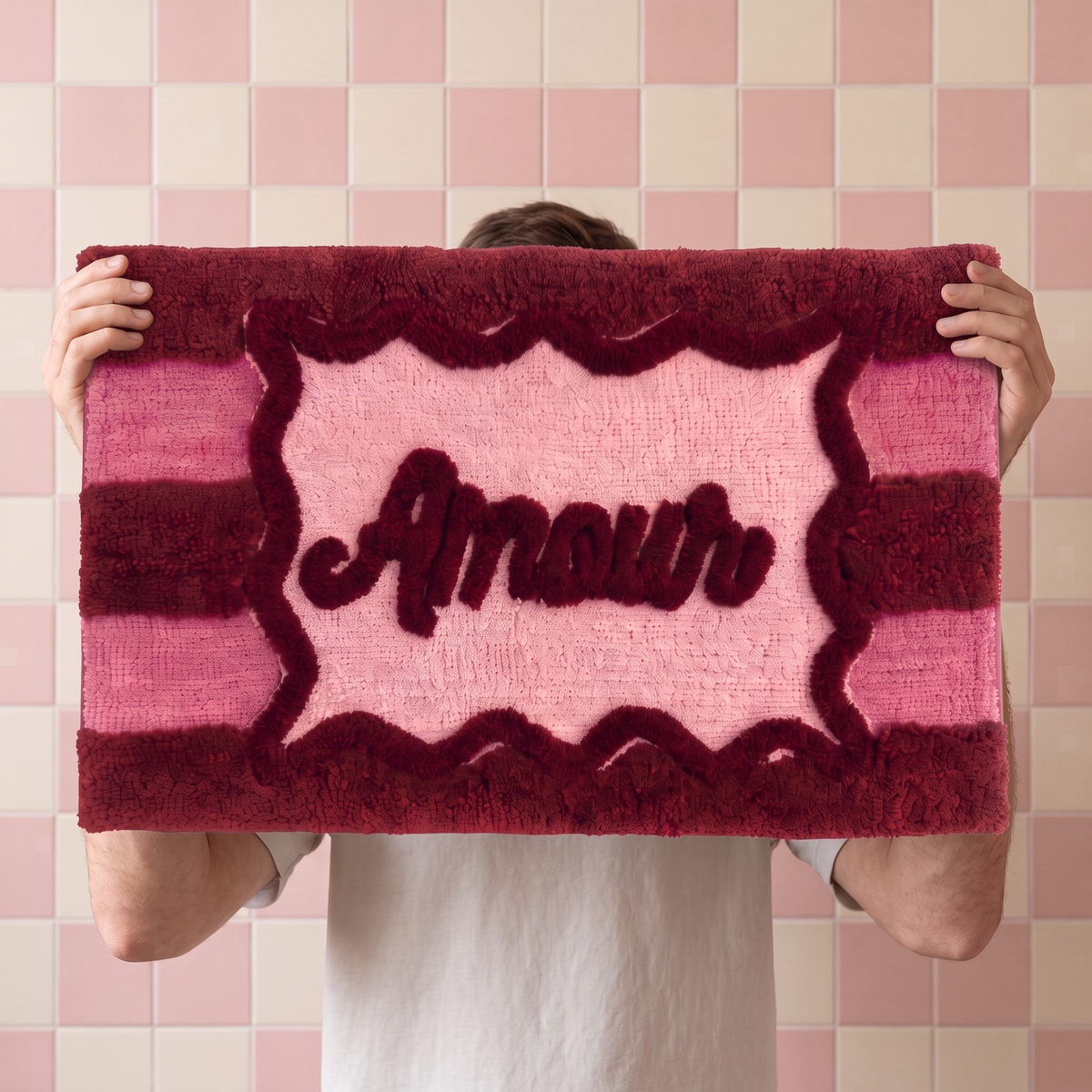 Badmat - Amour- Katoen/ Polyester - Roze/ Rood- 80x50x1 cm