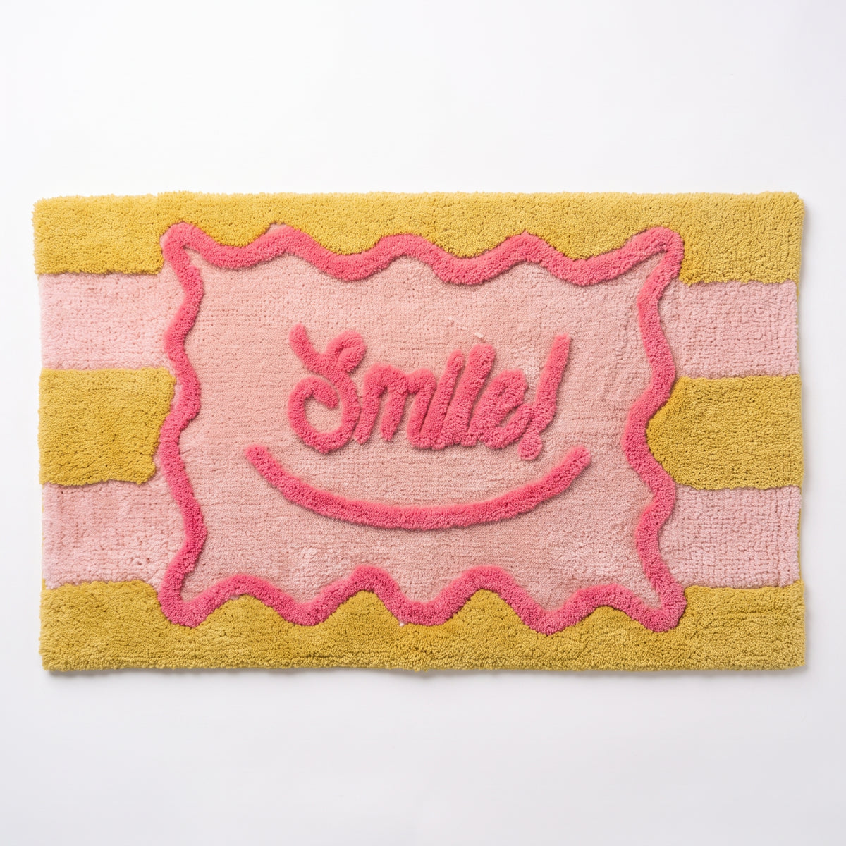 Badmat - Smile- Katoen/ Polyester - Roze/ Geel- 80x50x1 cm