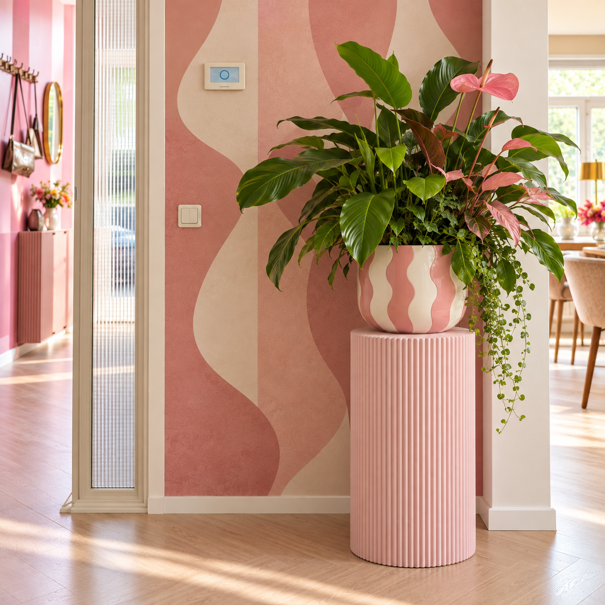 Bijzettafel Rond – Geribbelde Cilinder – MDF – Licht Roze – 30x54cm