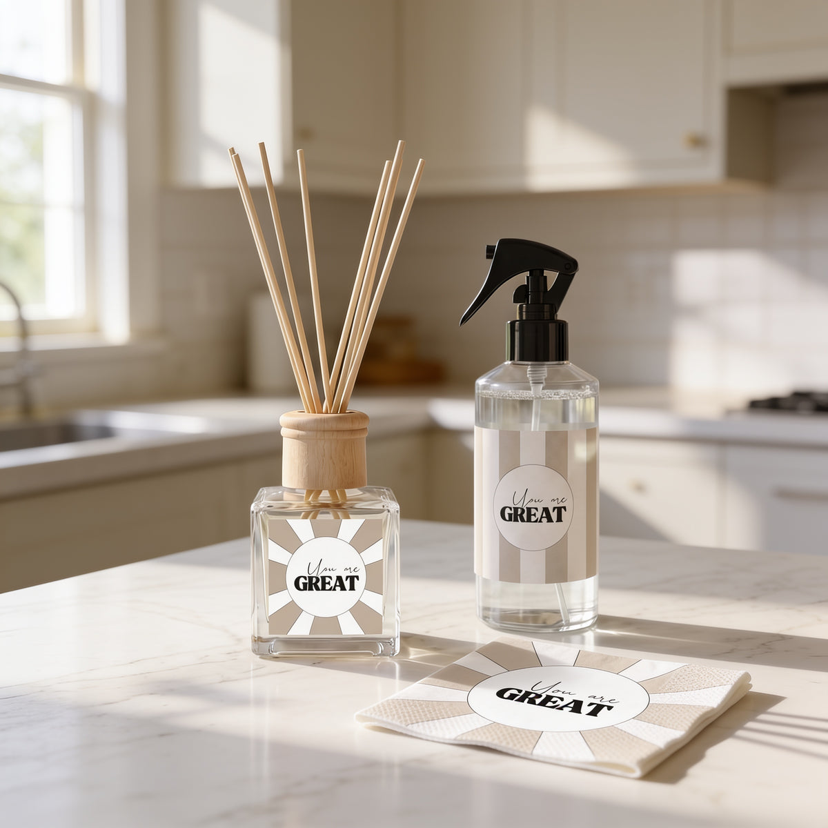 Set- Cadeauset You Are Great – Geurstokjes 100 ml, Roomspray 300 ml & Servetten – Giftset