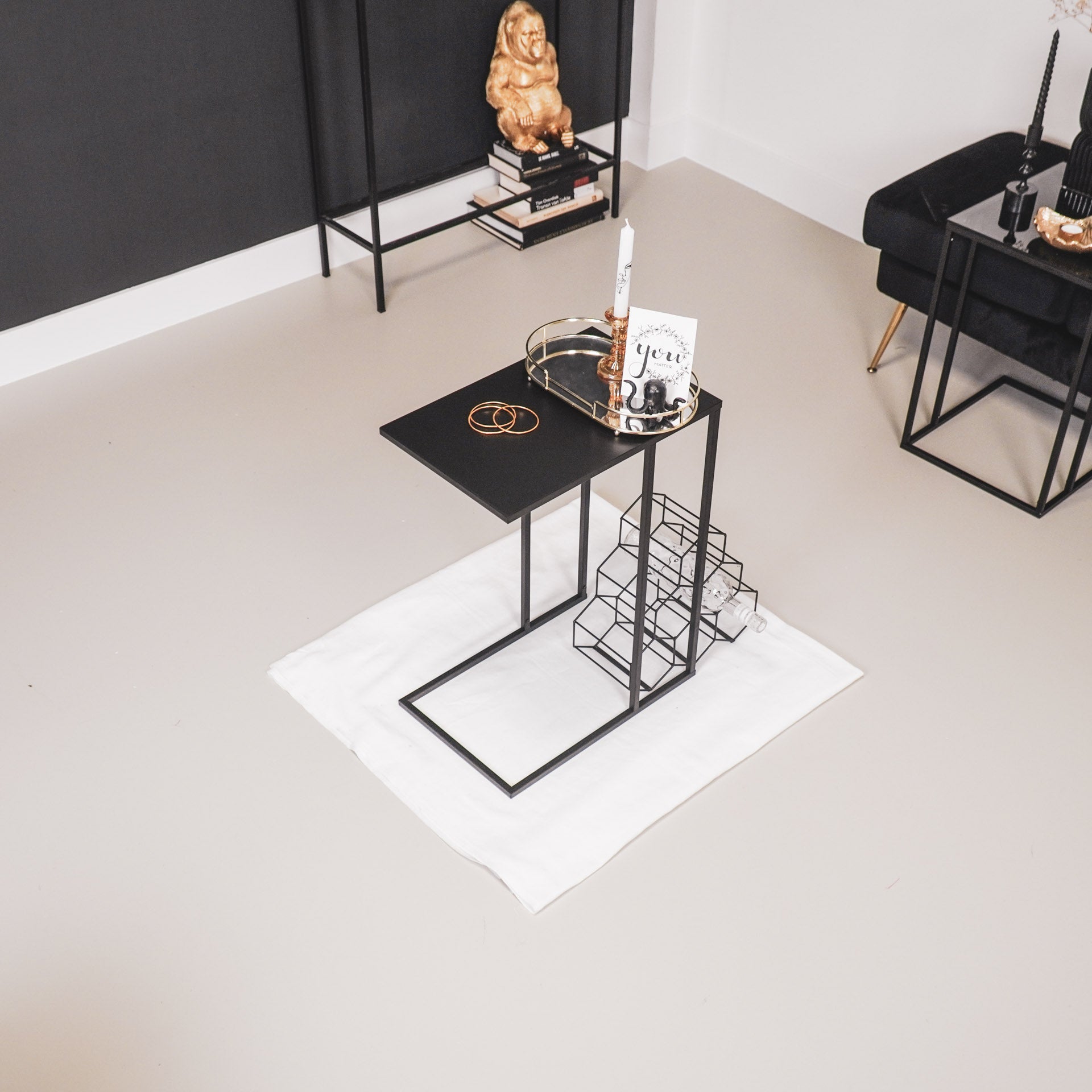 Bijzet Tafel - Metaal- Zwart - 45x30x60cm