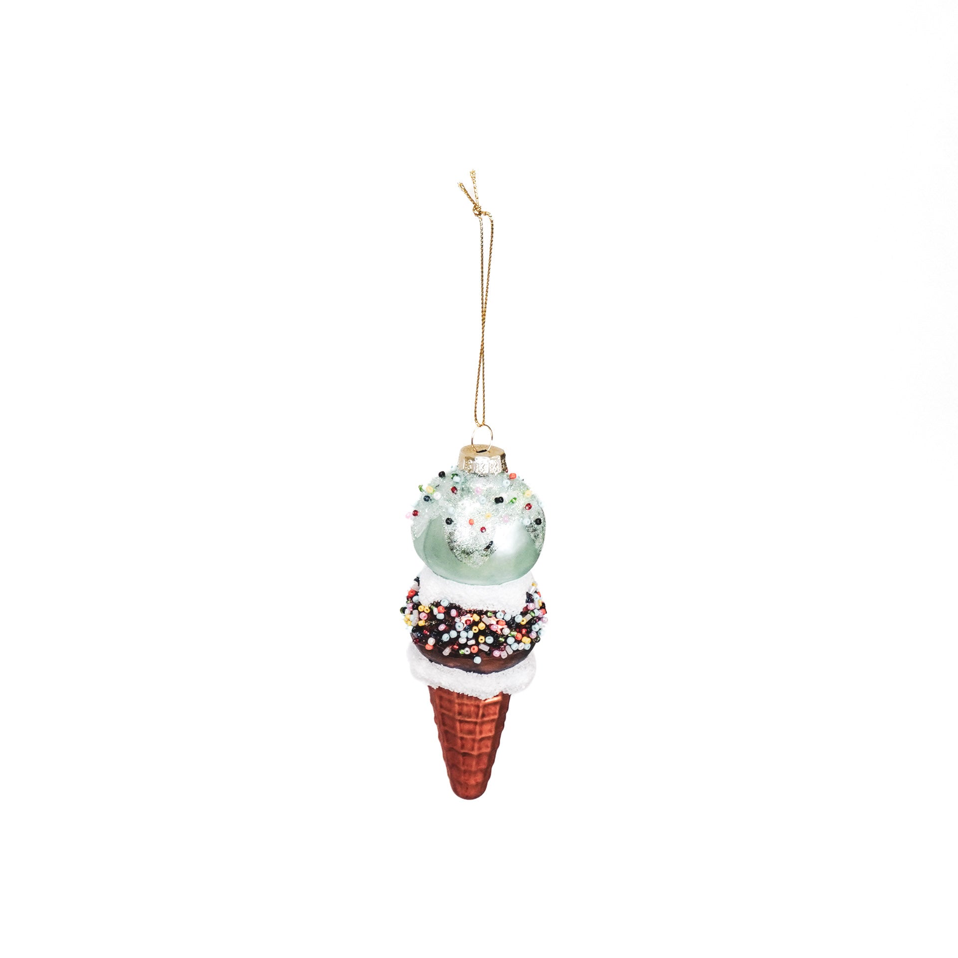Kerstversiering - Kersthanger - Ijsje - Glas - Blauw/Bruin - 5x14cm
