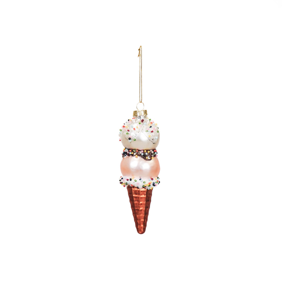 Kerstversiering - Kersthanger - Ijsje - Glas - Roze/Wit - 5x14cm