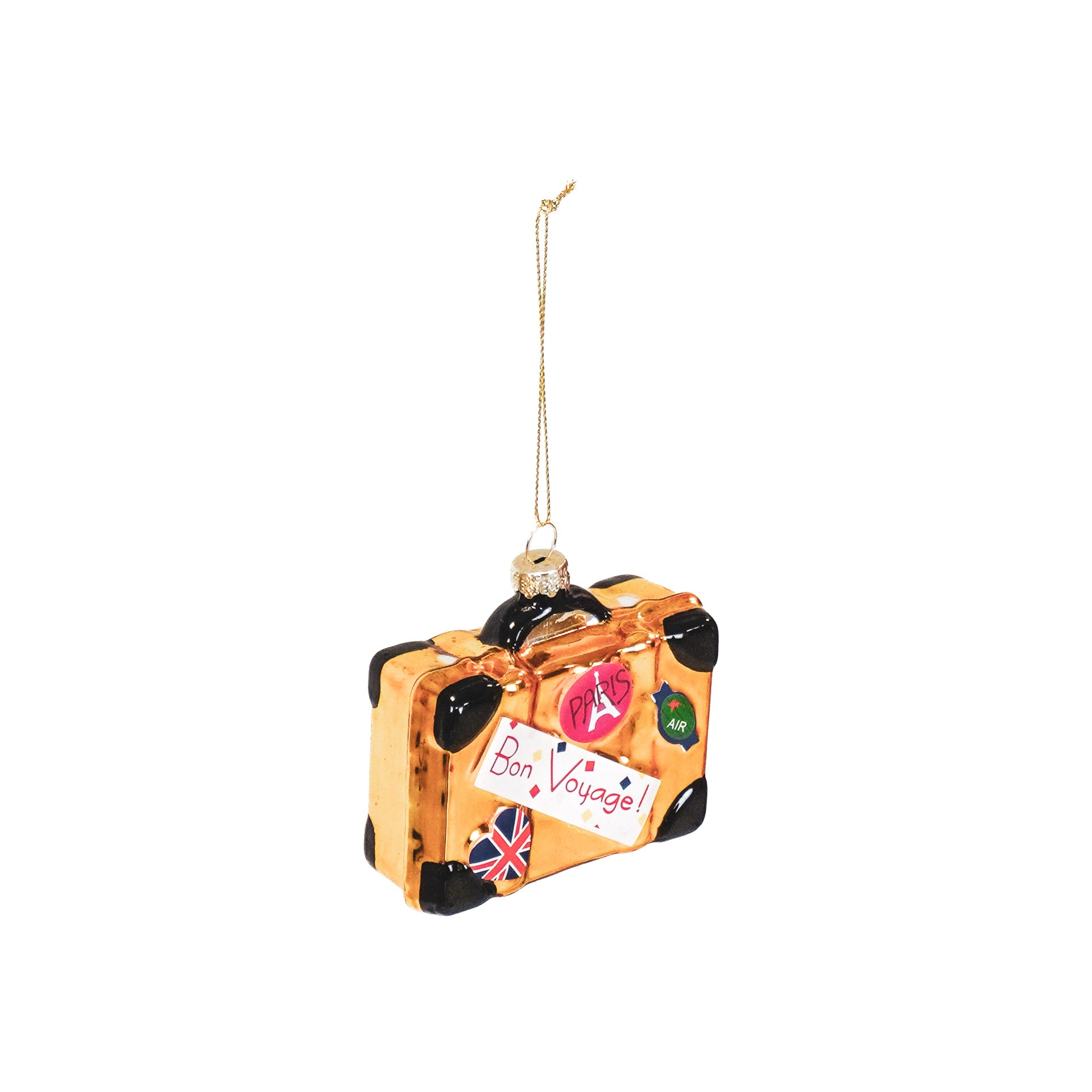 Kerstversiering - Kersthanger - Koffer - Glas - Goud - 8,5x3,5x8cm