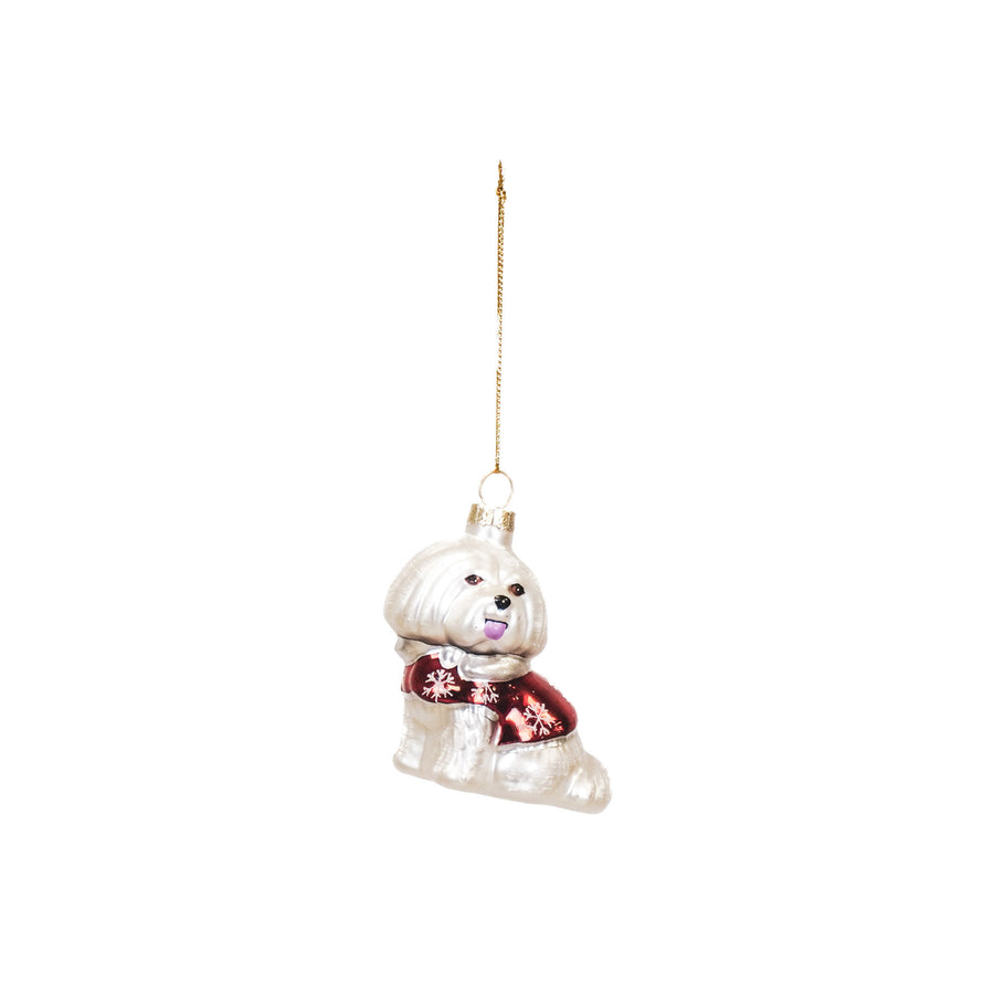 Kerstversiering - Kersthanger - Hond - Glas - Wit - 7x4,5x7,5cm