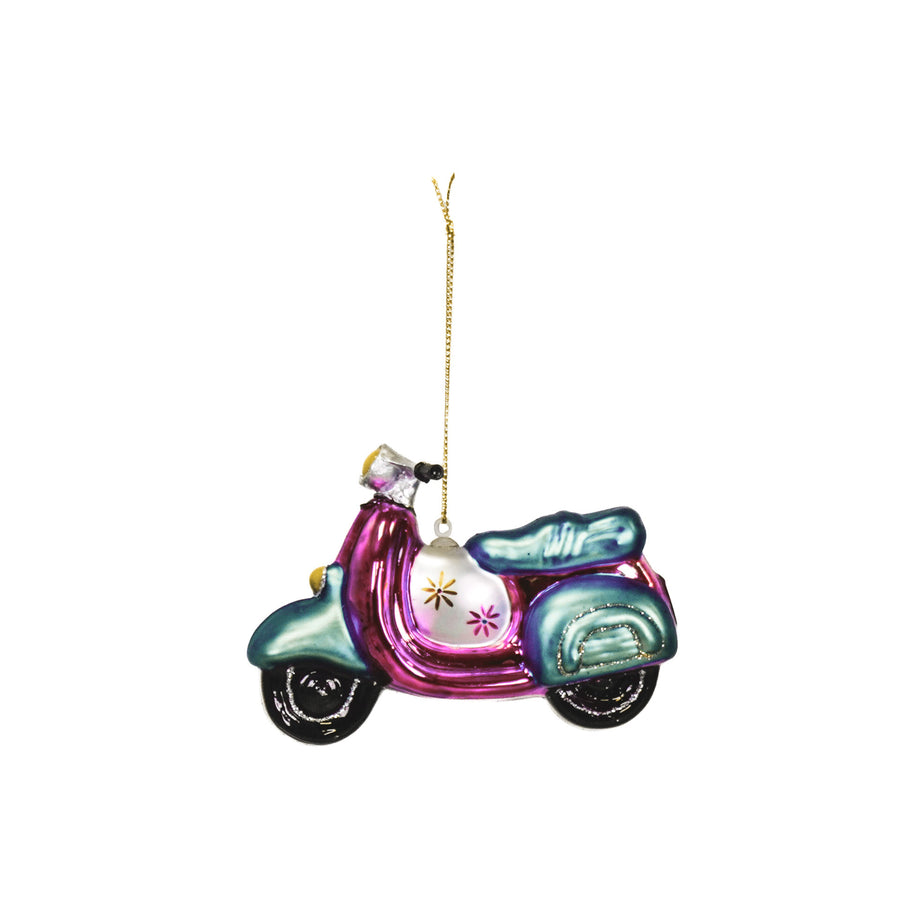 Kerstversiering - Kersthanger - Scooter - Glas - Paars/Blauw - 11,5x5x8cm