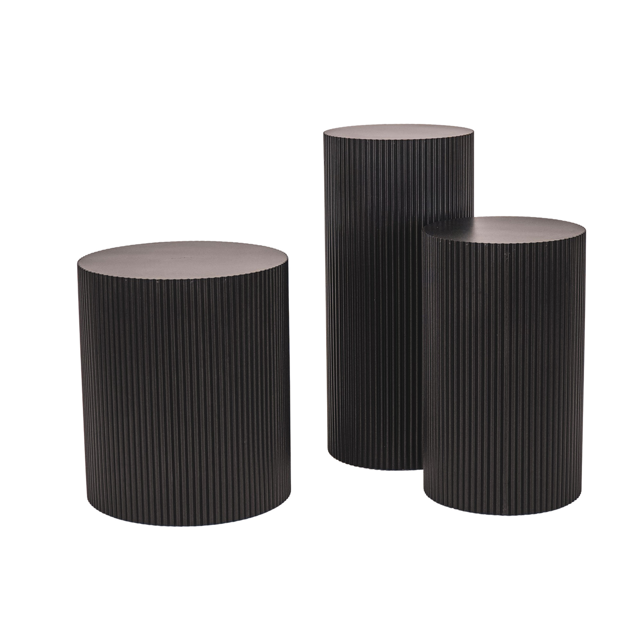 Bijzettafel Rond – Geribbelde Cilinder – MDF – Zwart – 30x65cm