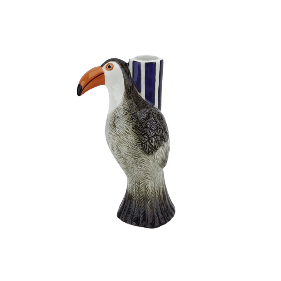 Kaarshouder- Kandelaar - Toekan - Dolomiet - Violet/Grijs/Oranje - 8,5x7x16cm
