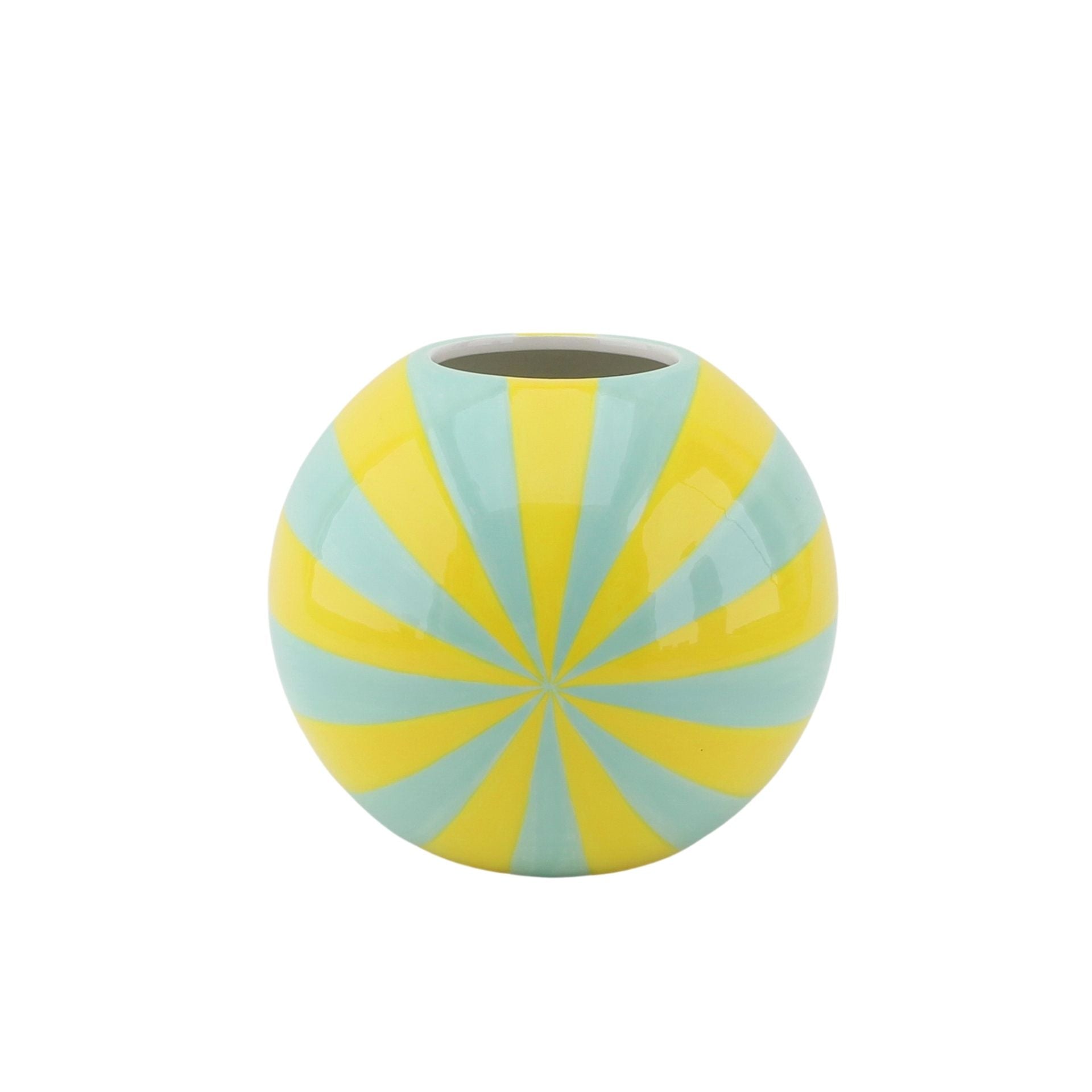 Vaas - Bloemenvaas Swirl- Dolomiet -  Geel/Mintgroen - 20x20x17cm