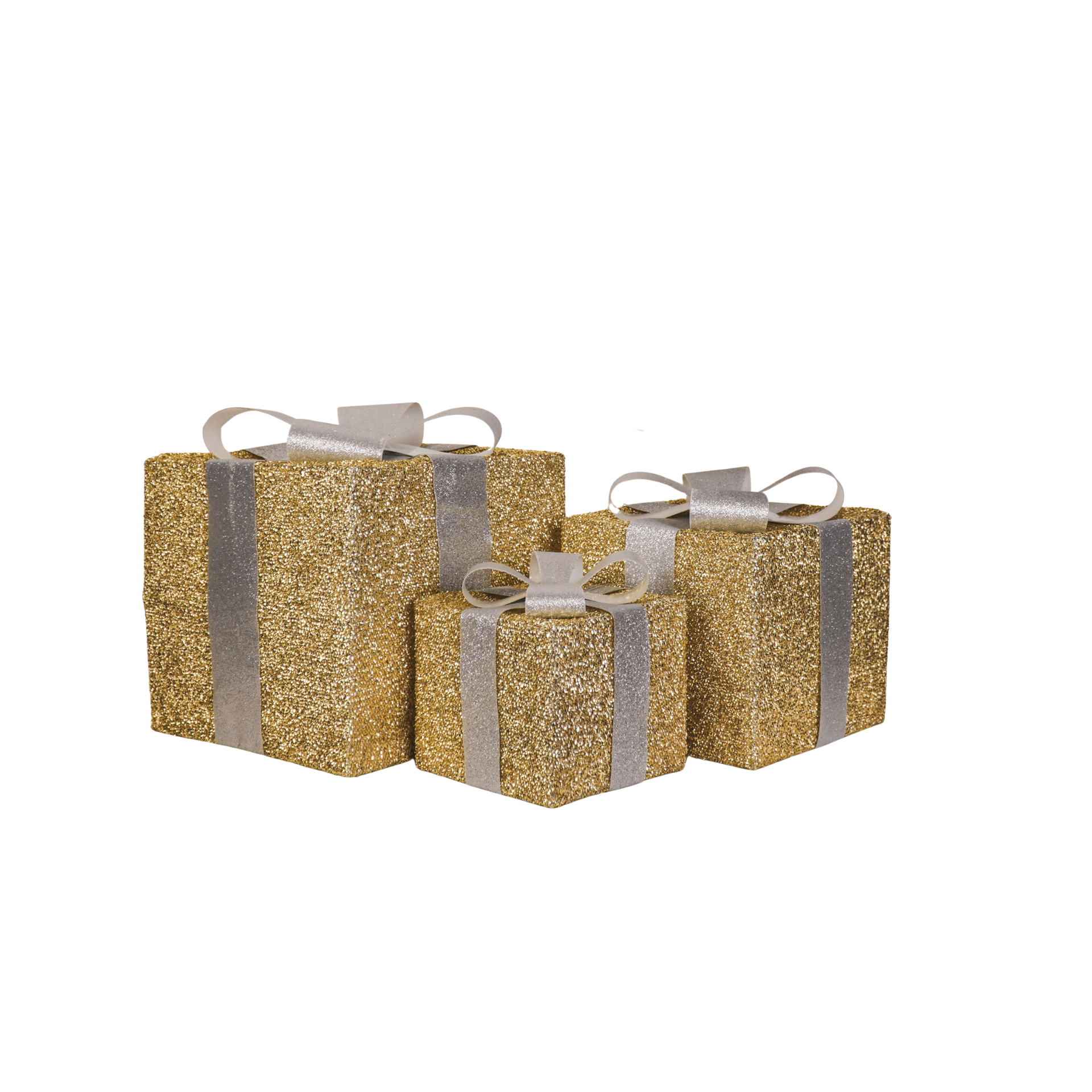 Kerst Led Lamp - Cadeau Set van 3 - Kunststof - Goud/Zilver - 15cm/20cm/25cm