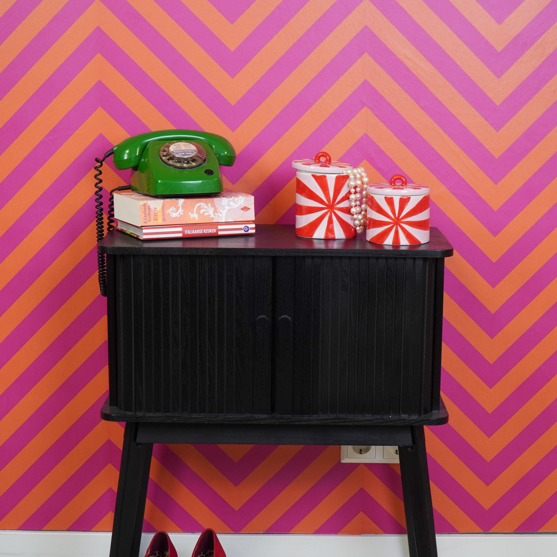Opbergpot - Swirl - Rood/Roze - Dolomiet -11x11x11,5cm