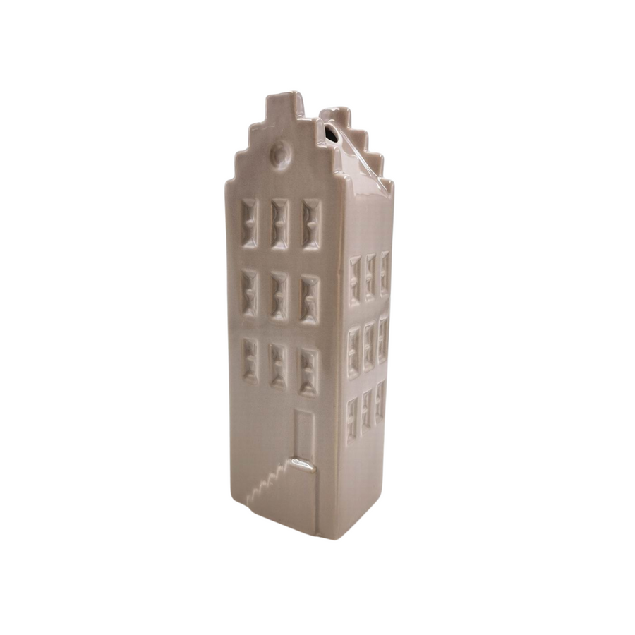 Bloemenvaas - Huis Vaas- Keramiek -Taupe - 7,5x6x23 cm