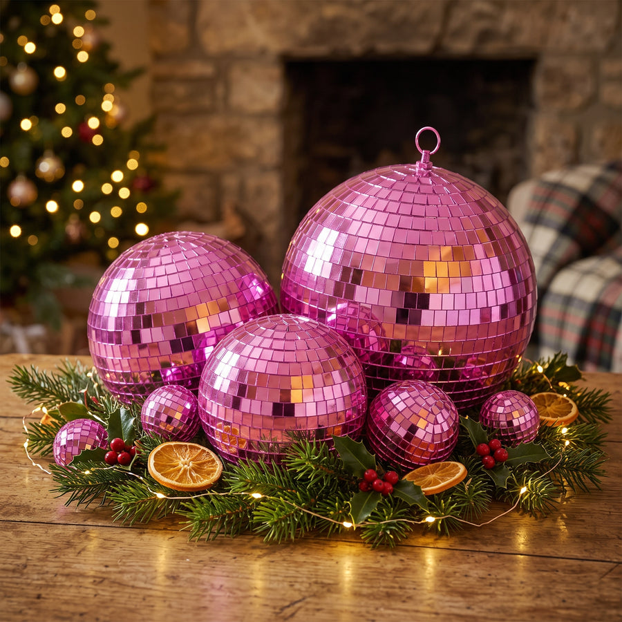 XMAS - Roze Discoballen Set – 6 Verschillende Maten – 8 tot 30 cm – Spiegelbollen – Disco Decoratie – Feest & Interieur