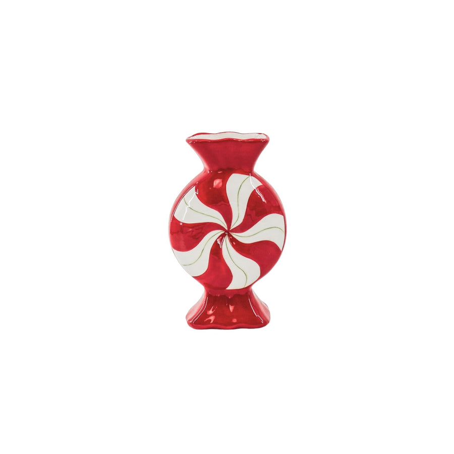 Bloemenvaas- Toffee snoepje- Keramiek- Rood/Wit- 12x6,5x20cm