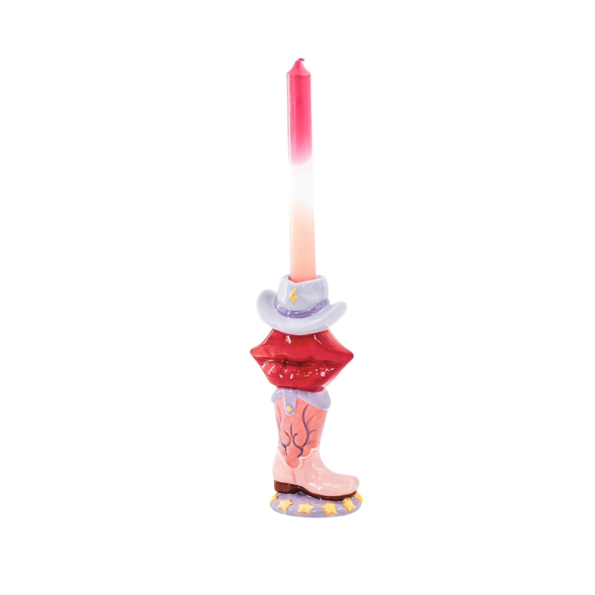 Kandelaar- Kaarshouder Laars/Lip/Hoed Vaas- Keramiek-Roze/ Rood/ Lila- 10x8x20 cm