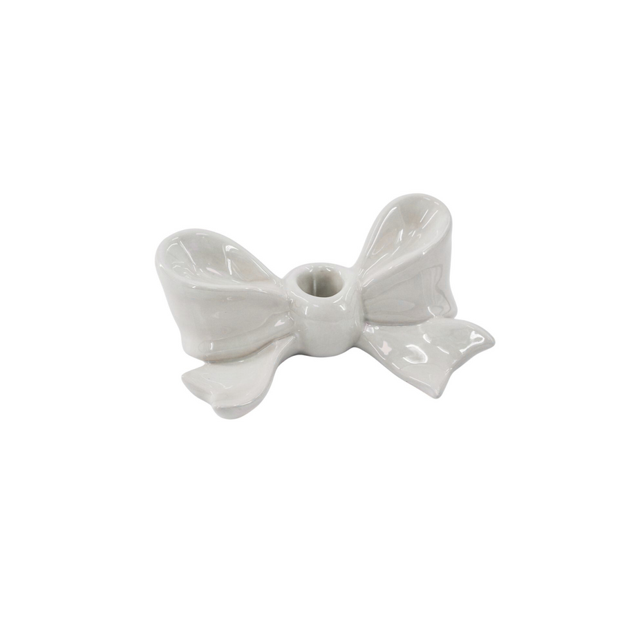 Kandelaar- Kaarshouder Strik- Keramiek- Wit- 18x9x7 cm