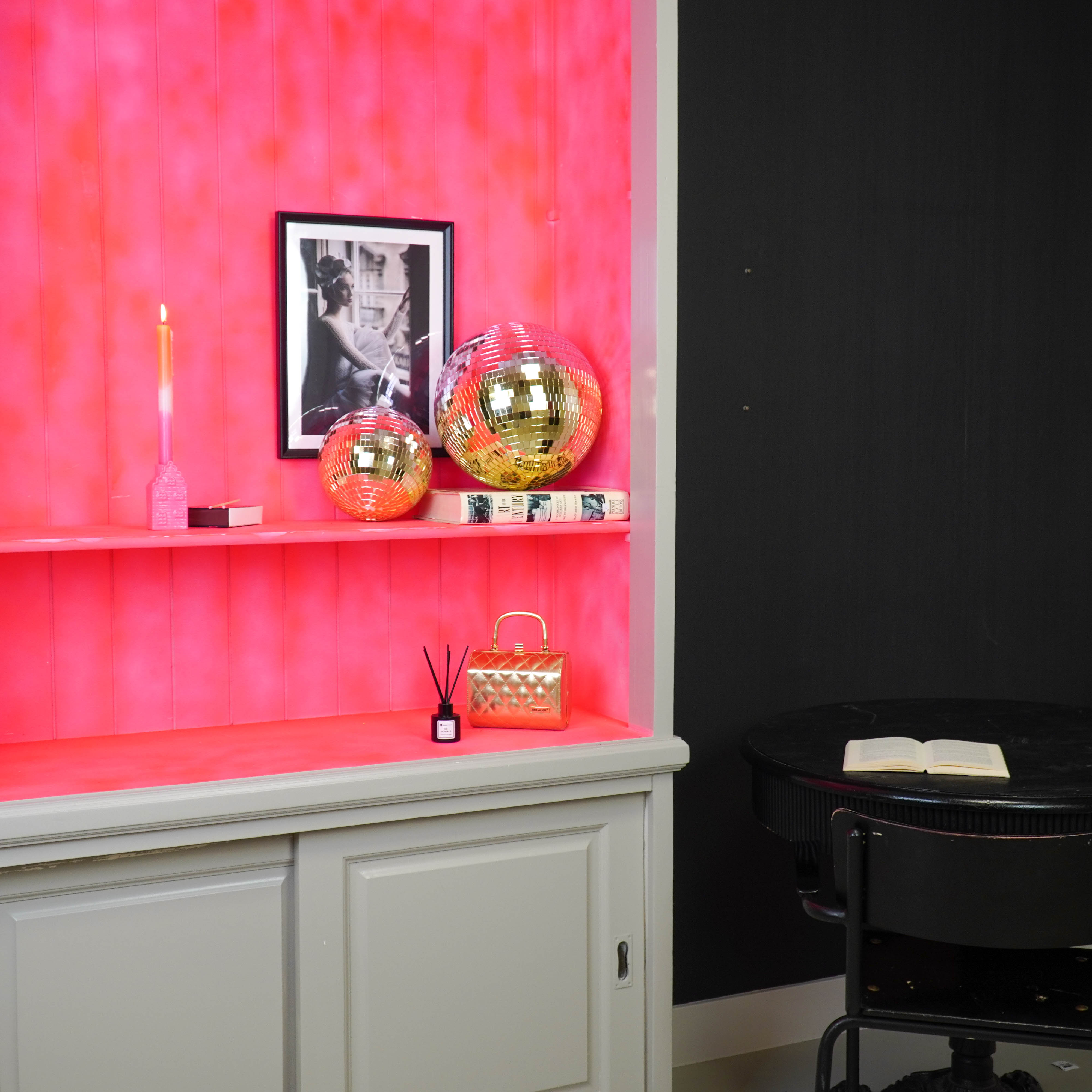 Kerstversiering -  Kersthanger - Discobal - Foam - Roze/Goud - 20x20x20cm
