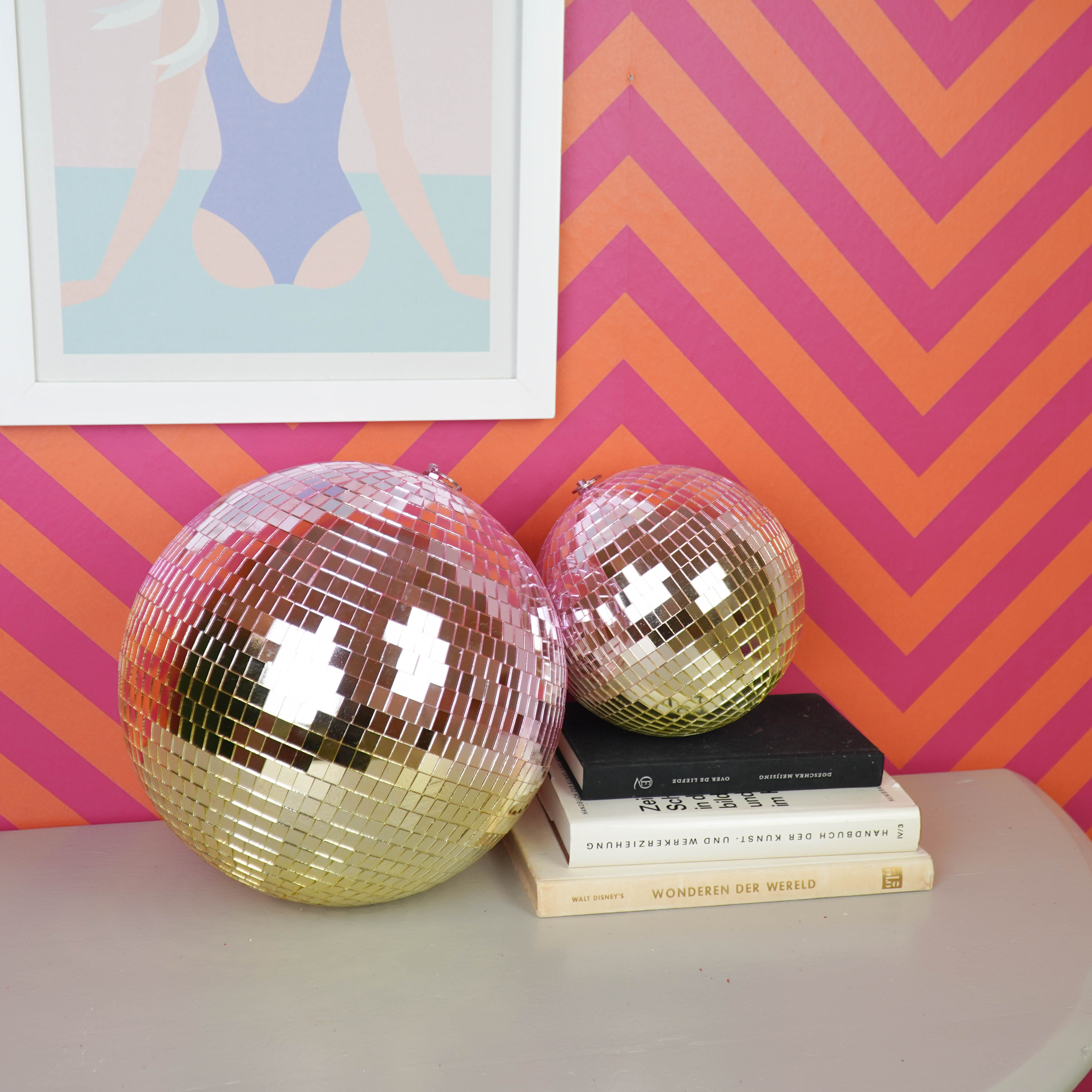 Kerstversiering -  Kersthanger - Discobal - Foam - Roze/Goud - 30x30x30cm