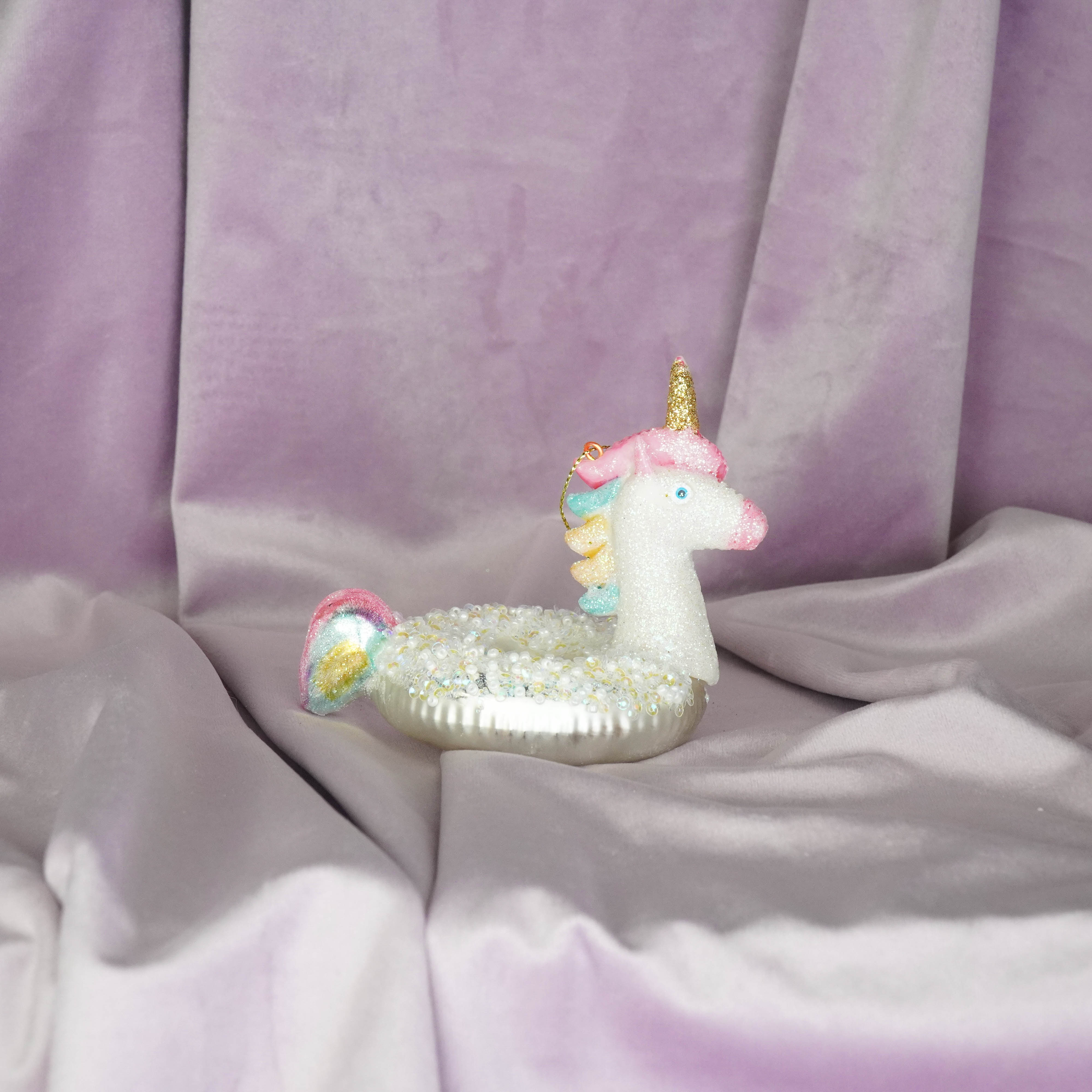 Kerstversiering -  Kersthanger - Opblaasbare Eenhoorn - Wit -  Glas - 8x9,5x9cm