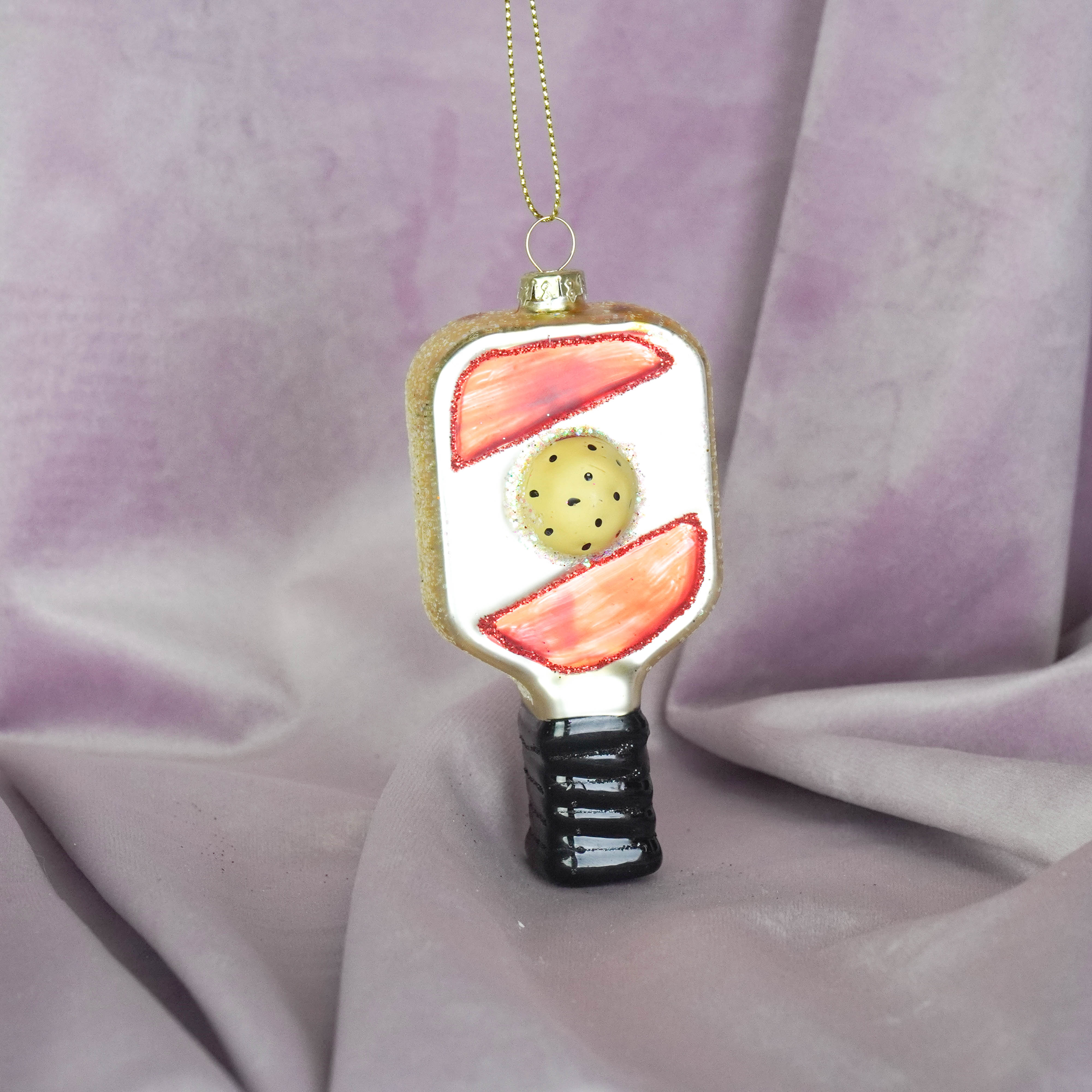 Kerstversiering -  Kersthanger  - Padel - Rood/ Geel - Glas - 5x3x10,5cm