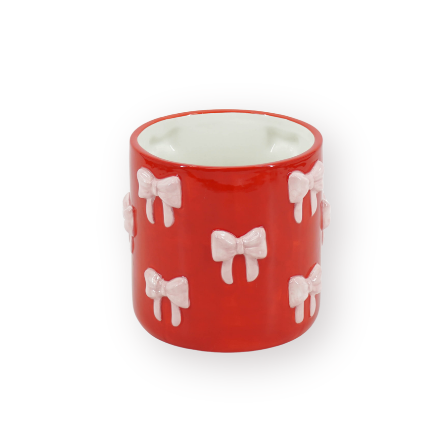 Pot - Planten Pot Strikjes - Dolomiet - Rood/Roze - 12.5x12.5x13 cm